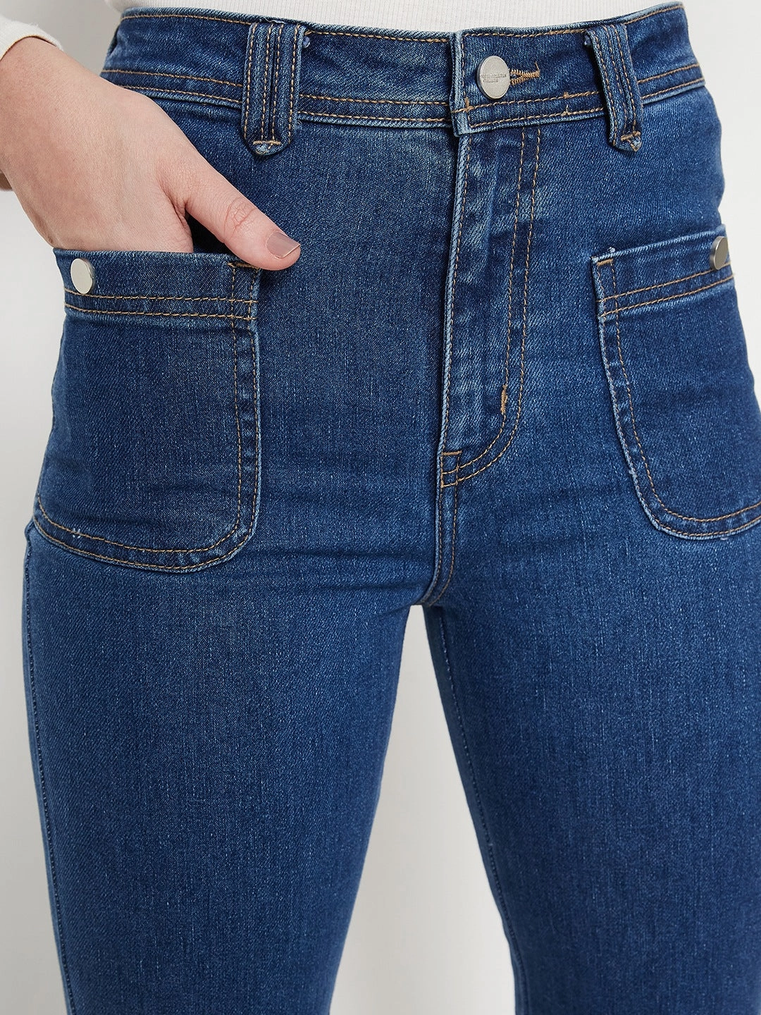 Madame Women Solid Dark Blue Jeans Holiday Vibes Stretch