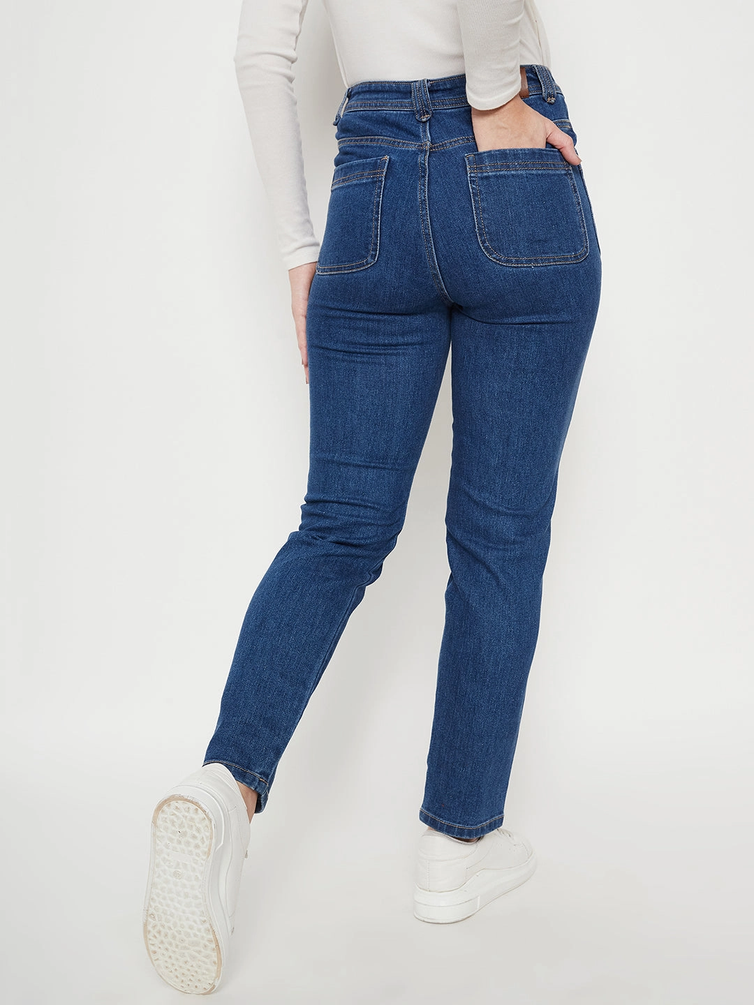 Neutral Smooth Madame Women Solid Dark Blue Jeans