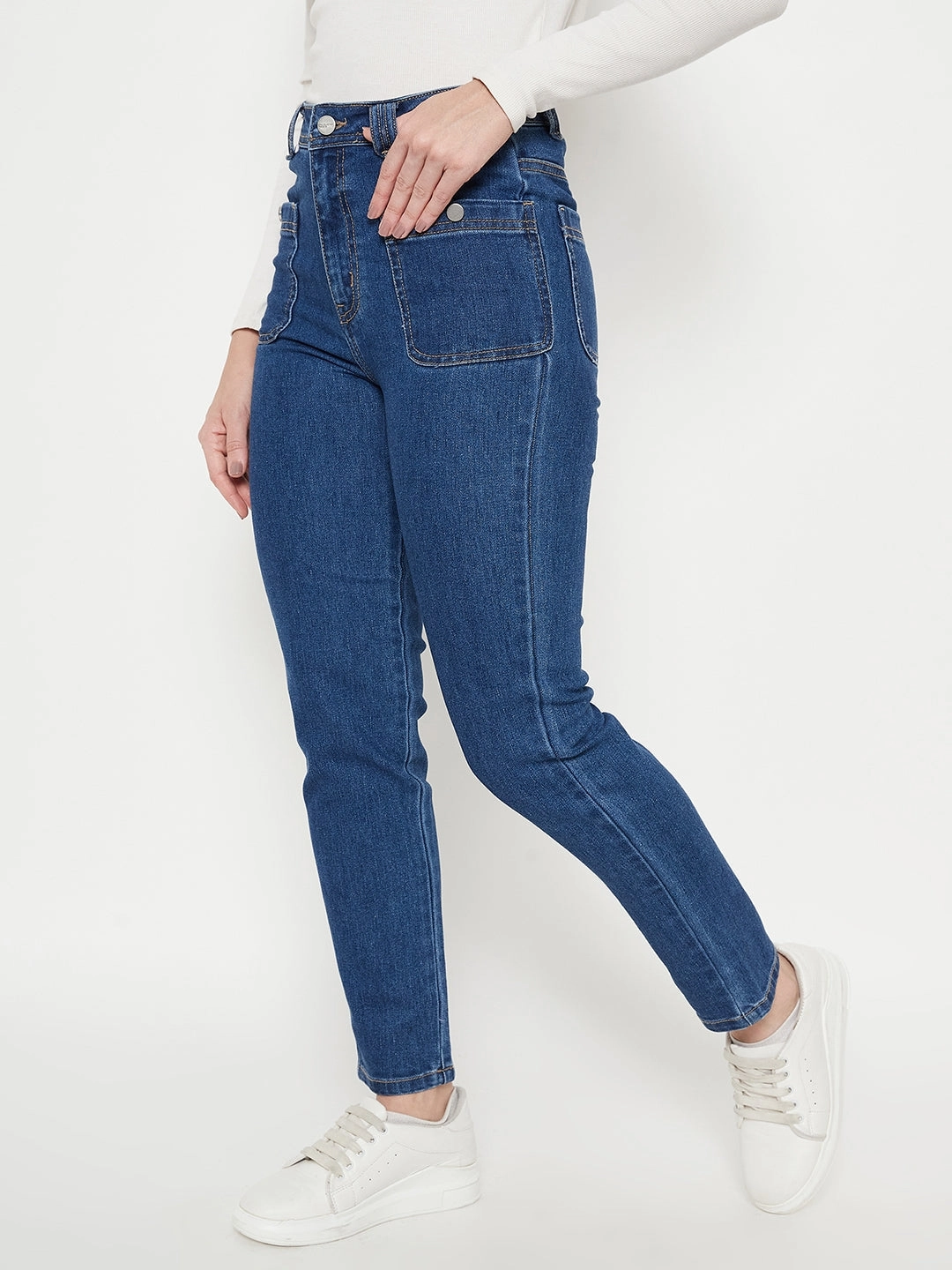 Madame Women Solid Dark Blue Jeans Airy Touch Easy Essentials