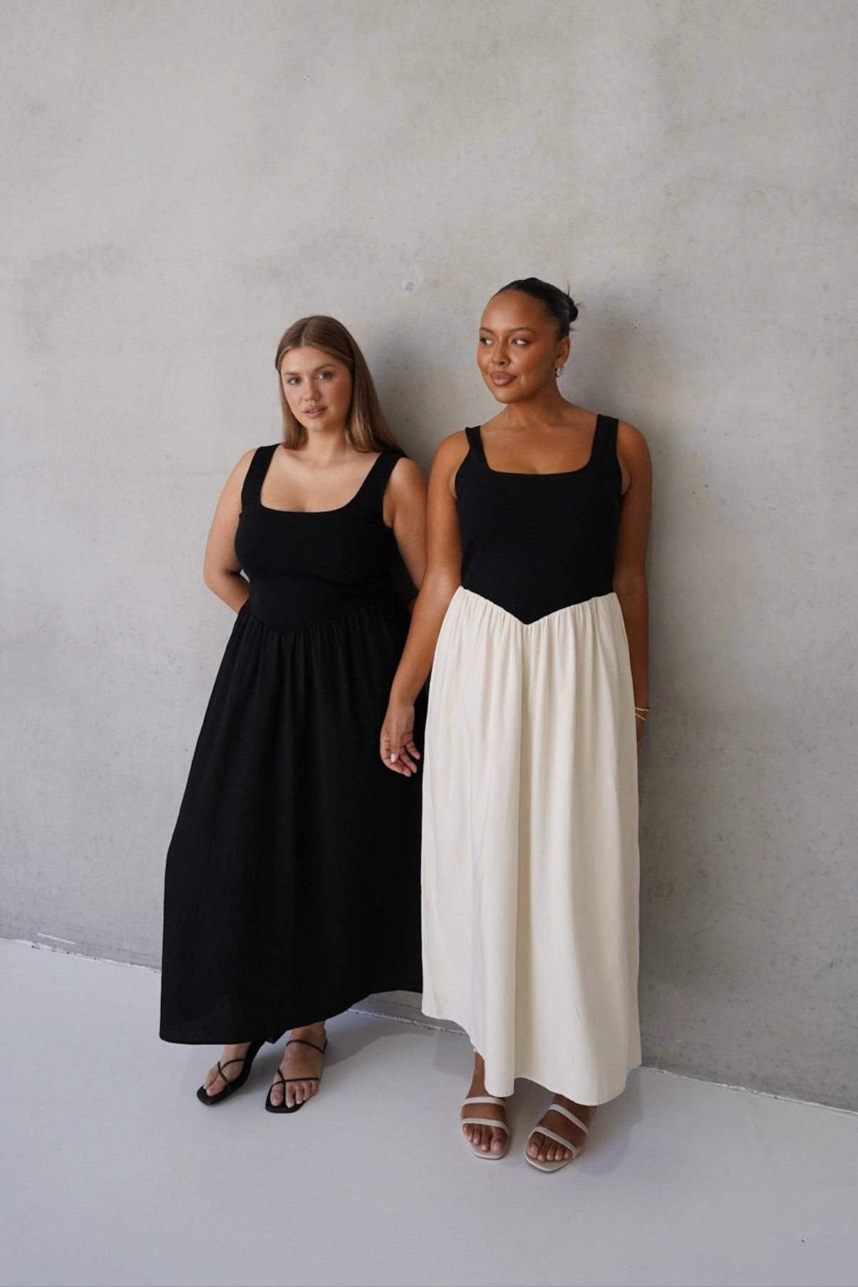 MYRA DRESS NEUTRAL/BLACK Smart and Sleek Embroidered-Detail