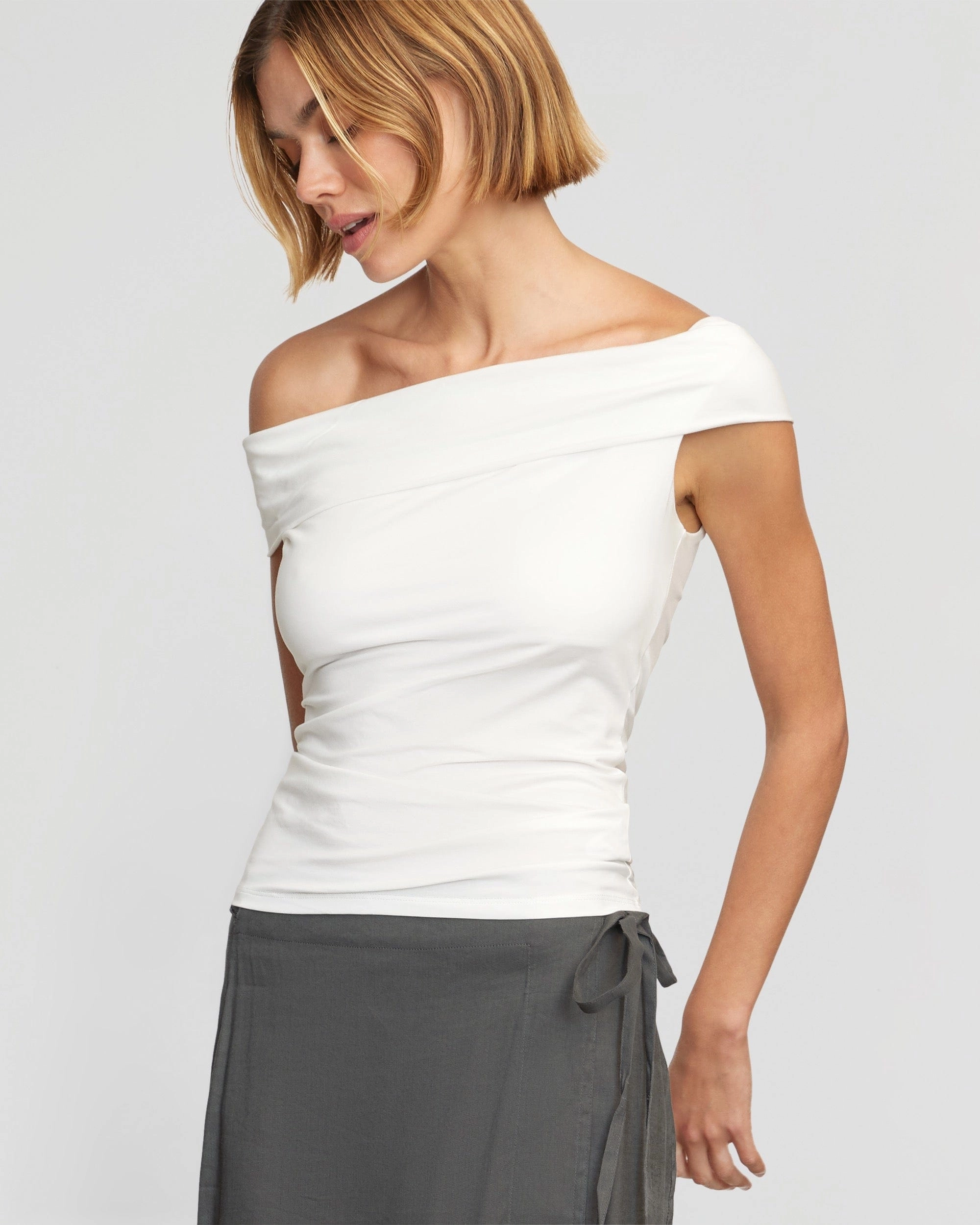 Odor-resistant Mai Asymmetric Off-Shoulder Tee