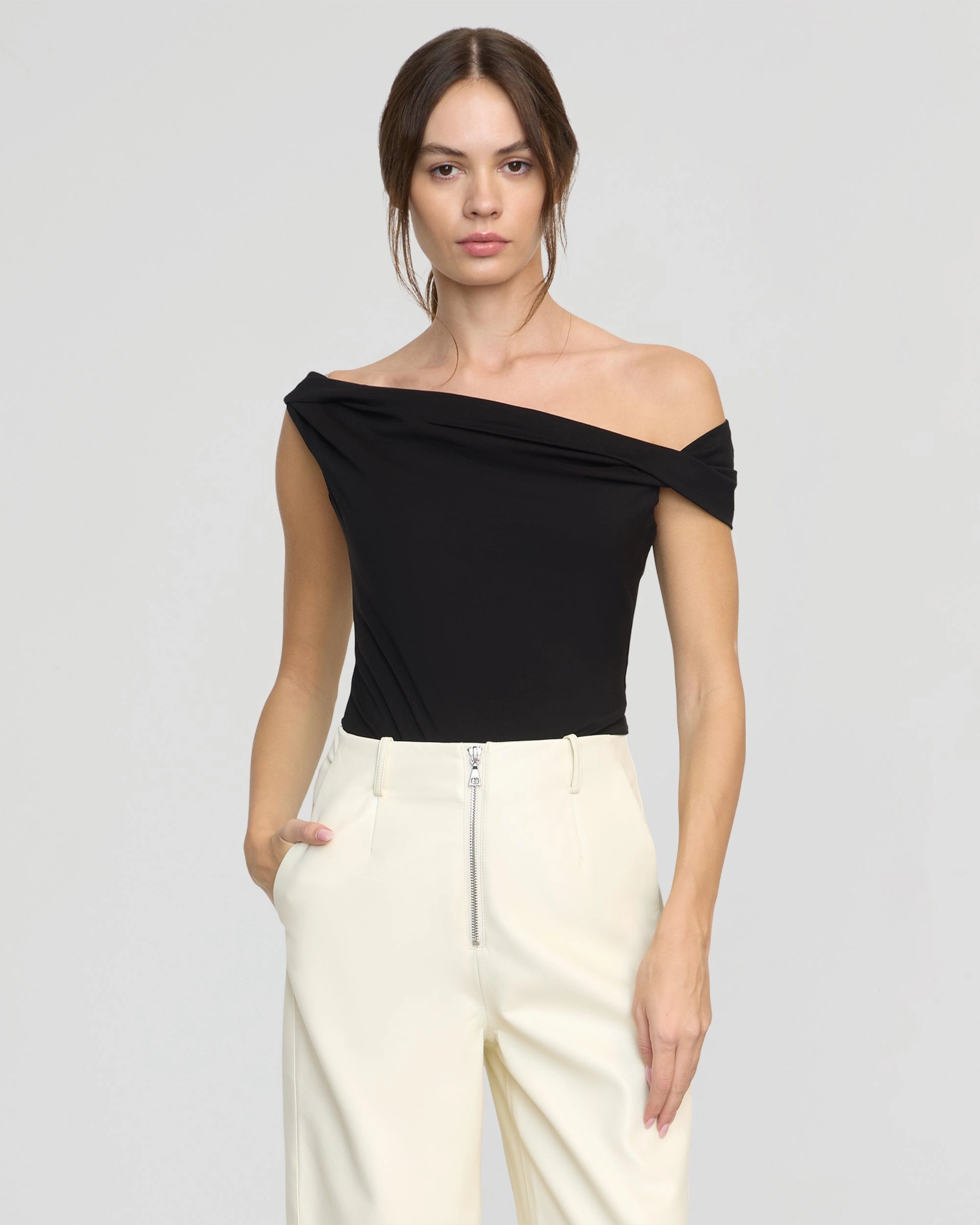 Mai Asymmetric Off-Shoulder Tee Breathable Waistband Sporty Vibe