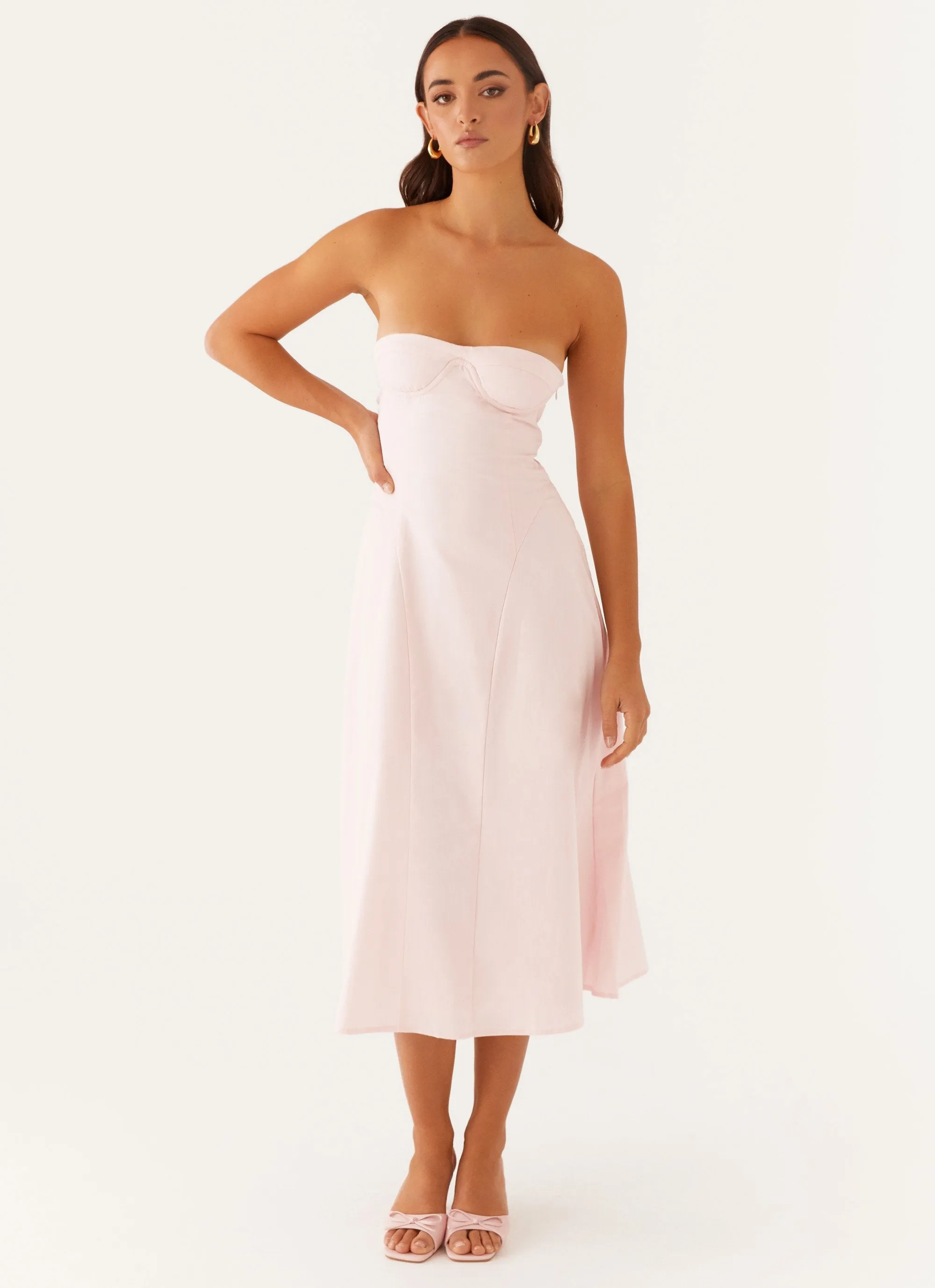 Work Comfort Smart Shape Maika Strapless Midi Dress - Pink