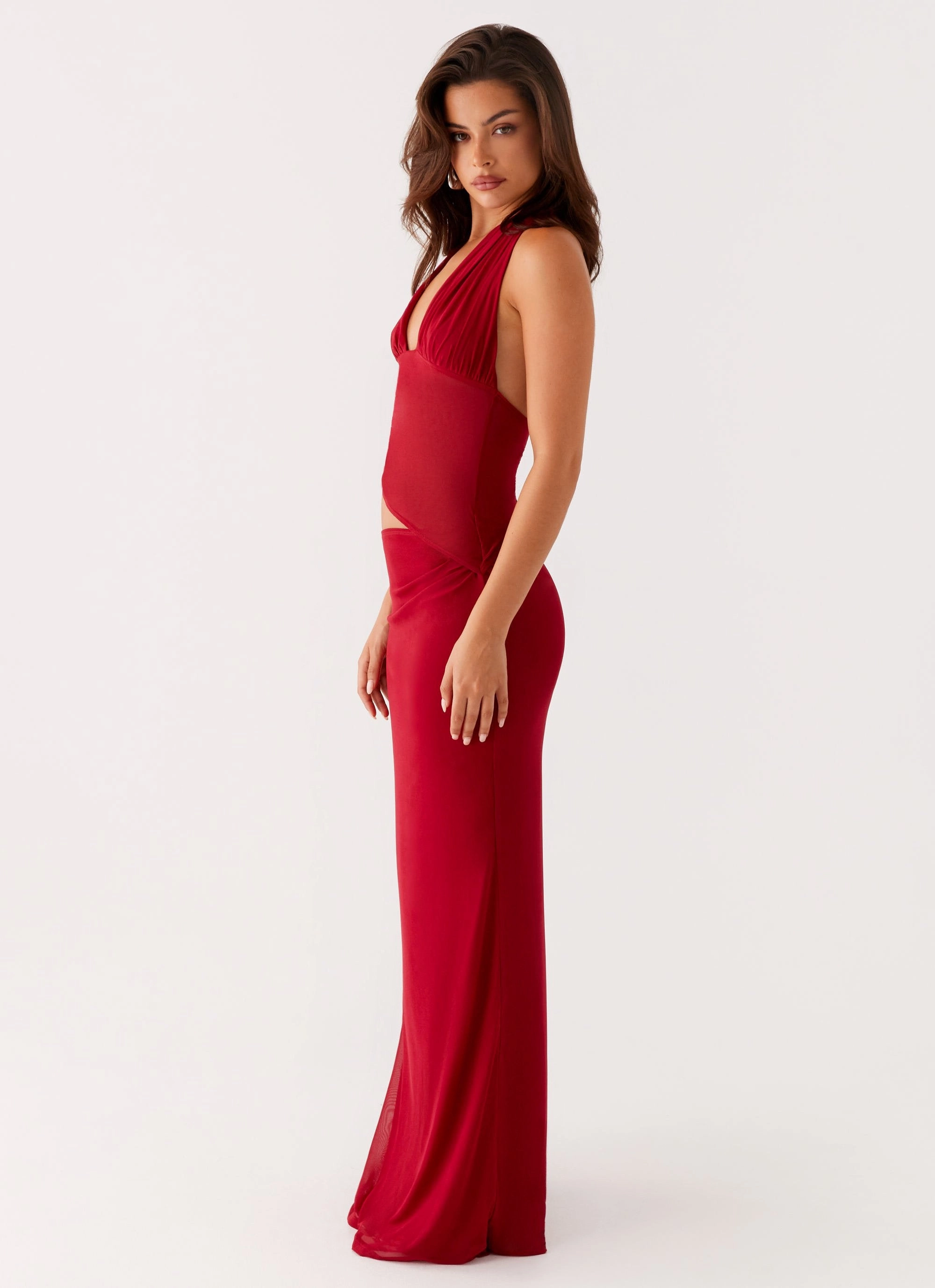 Layered-Look Subtle Fit Main Act Halter Maxi Dress - Raspberry