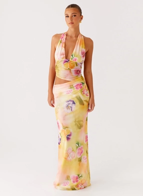 Main Act Halter Maxi Dress - Sunburst Floral Bright Appeal