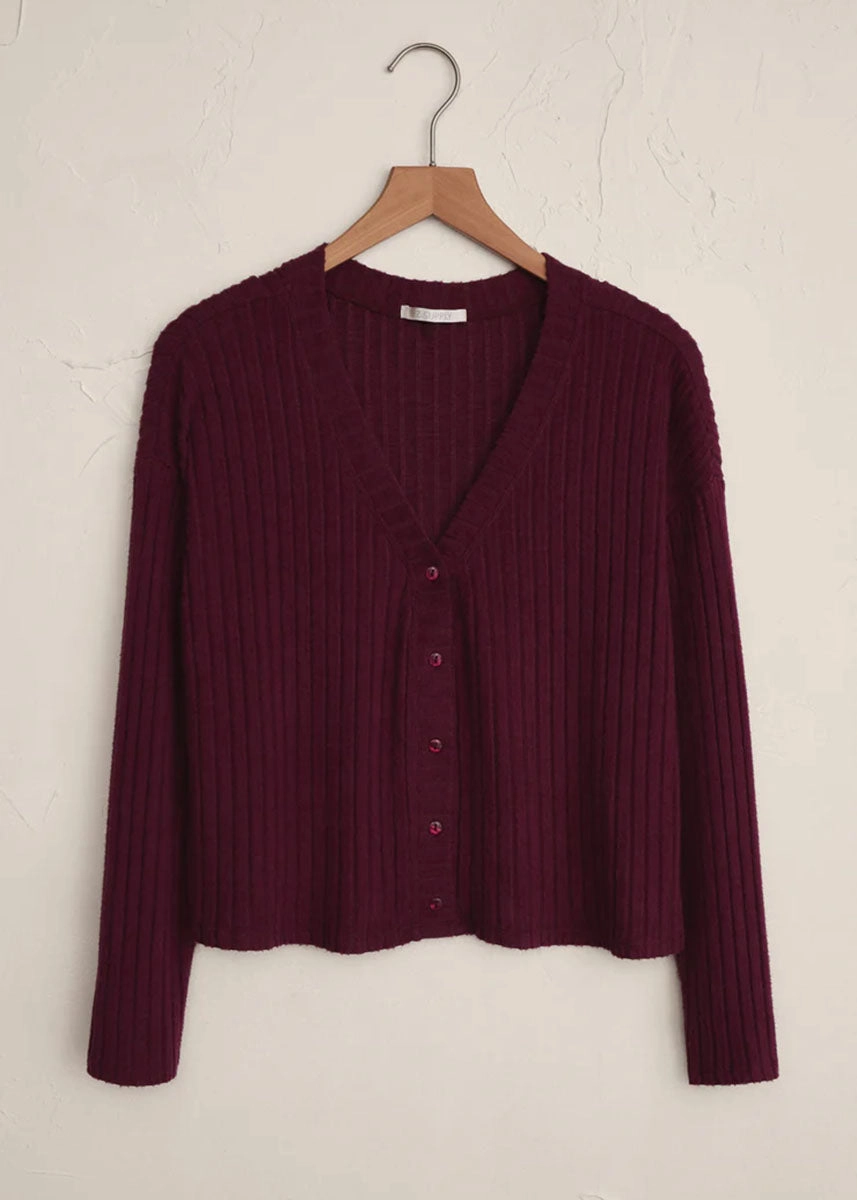 Temperature Regulating Fibers Fashionable Knit Mara Rib Cardigan - Merlot