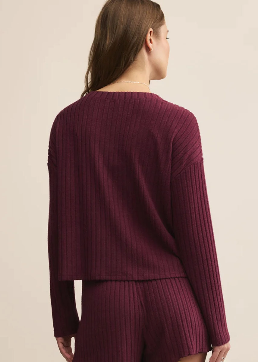 Mara Rib Cardigan - Merlot Knitwear Comfort Winter Wear