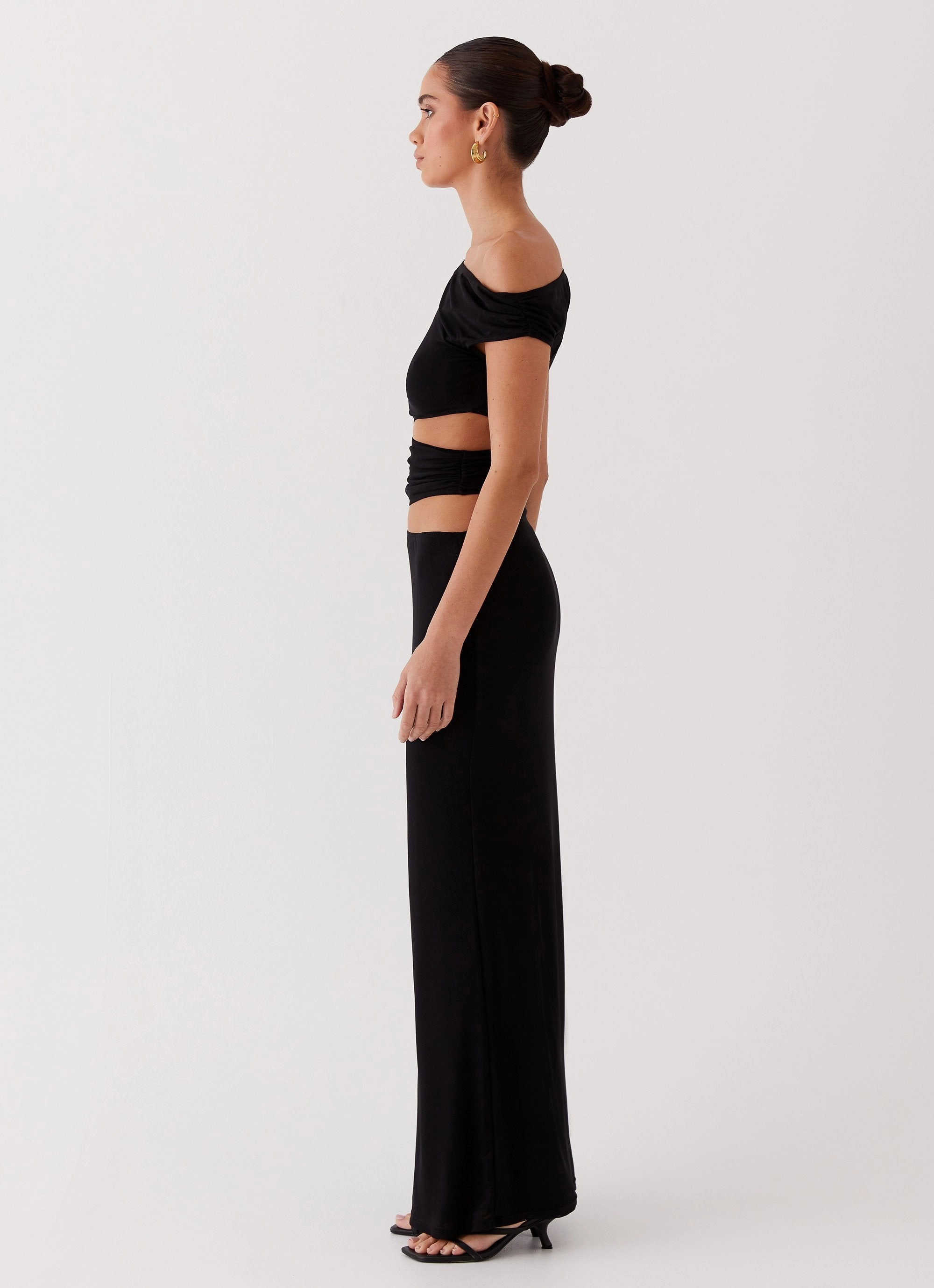Margot One Shoulder Maxi Dress - Black Travel Essential Cool Motion