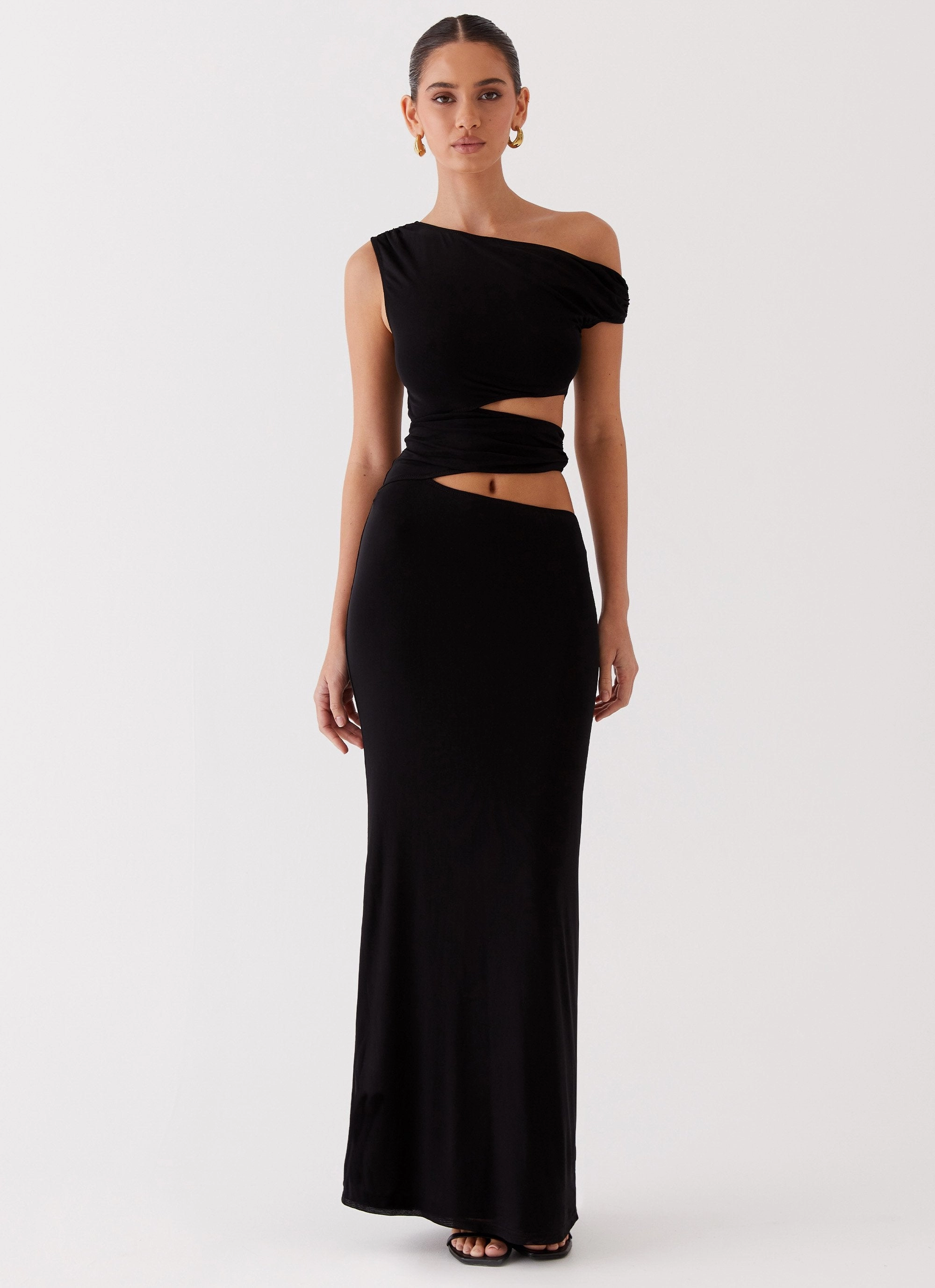 Margot One Shoulder Maxi Dress - Black Morning Glow