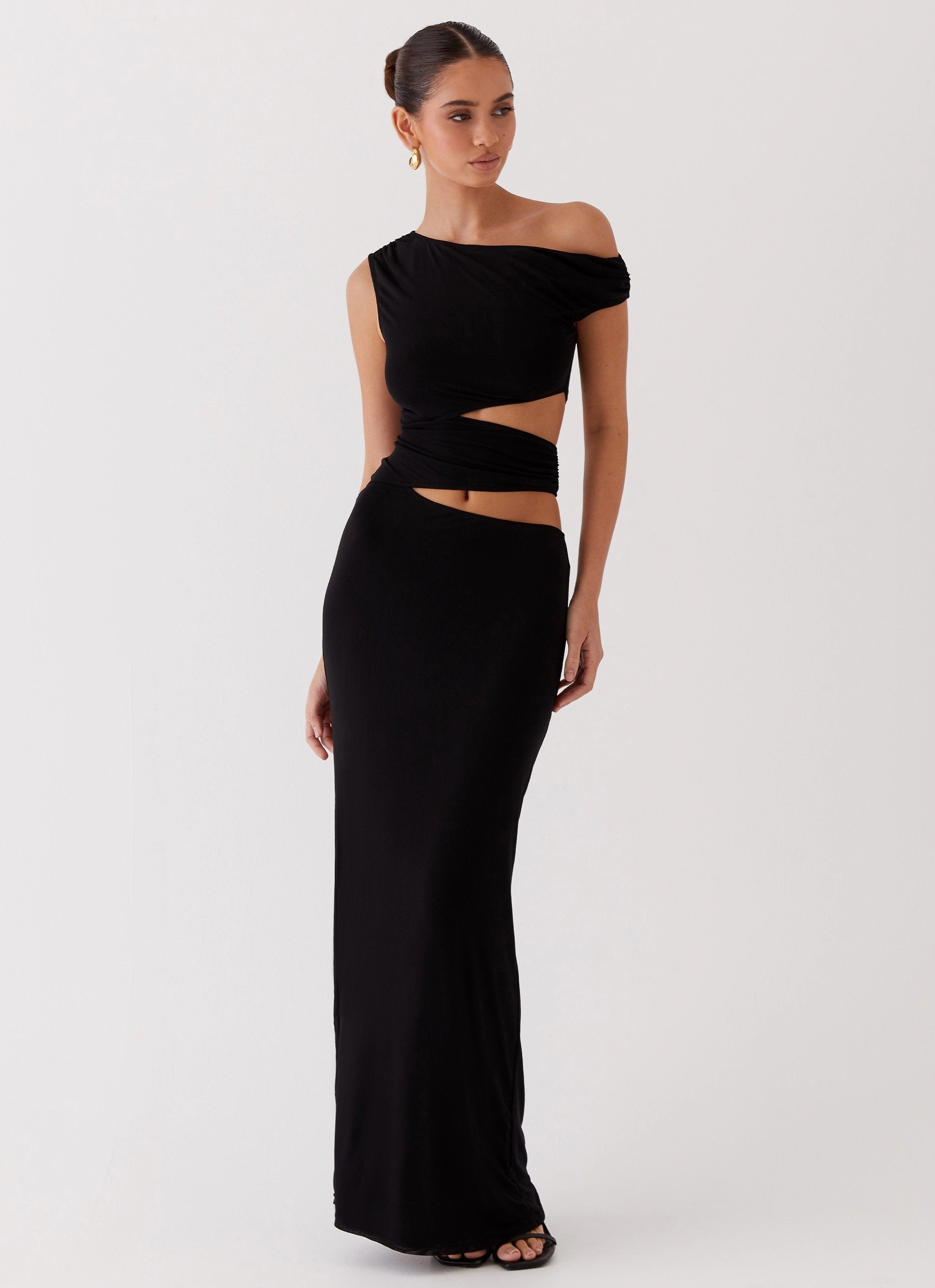 Margot One Shoulder Maxi Dress - Black Color-Blocked Padded-Bust
