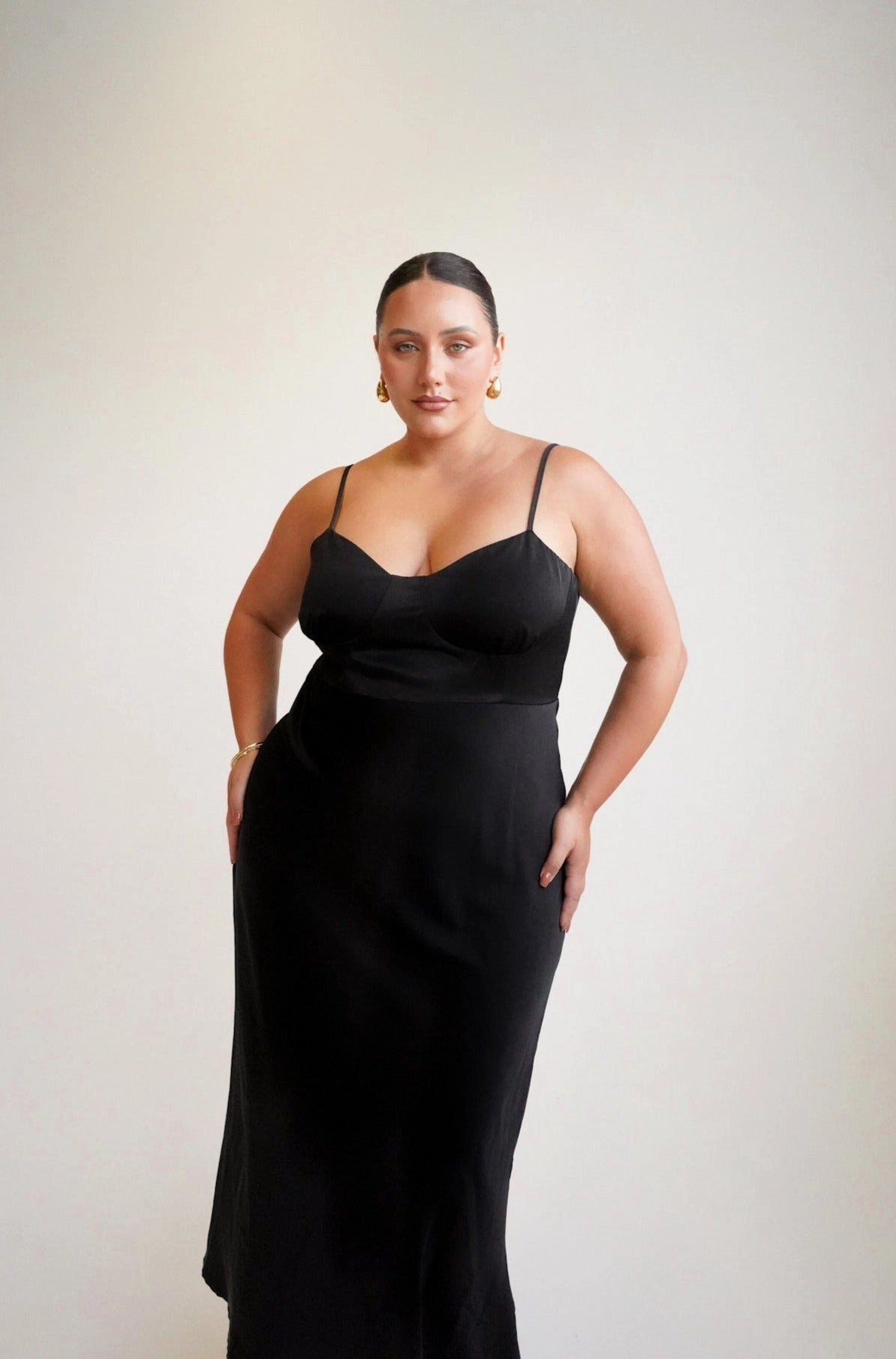 Romance Soul MARGOT SILKY SLIP MIDI DRESS BLACK