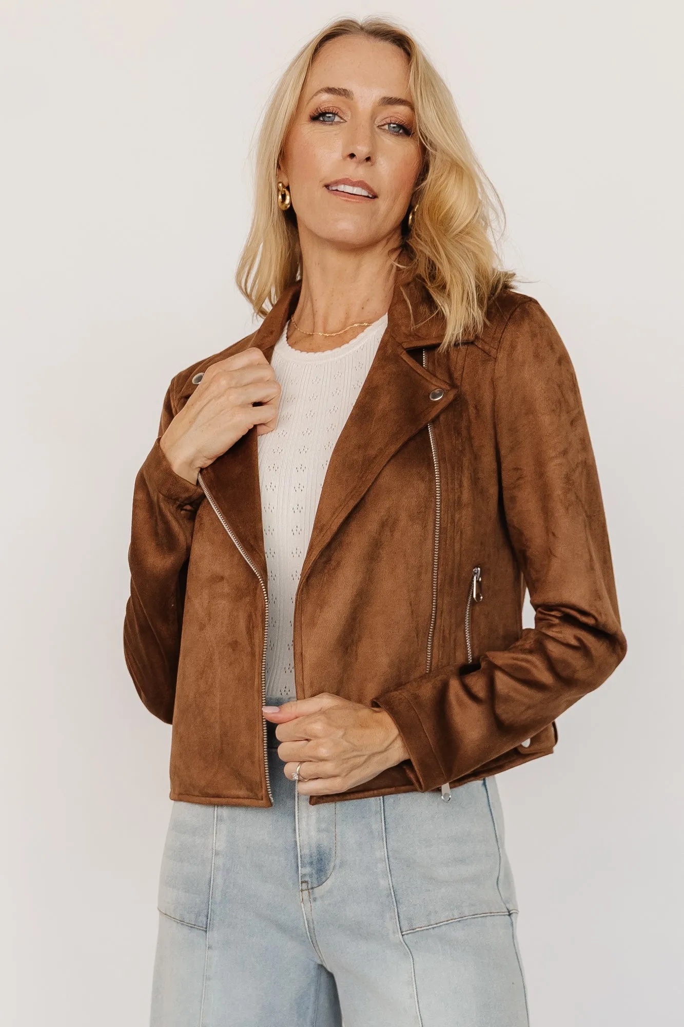 Marisa Faux Suede Jacket | Caramel ElasticWaistband WrinkleFreeFinish