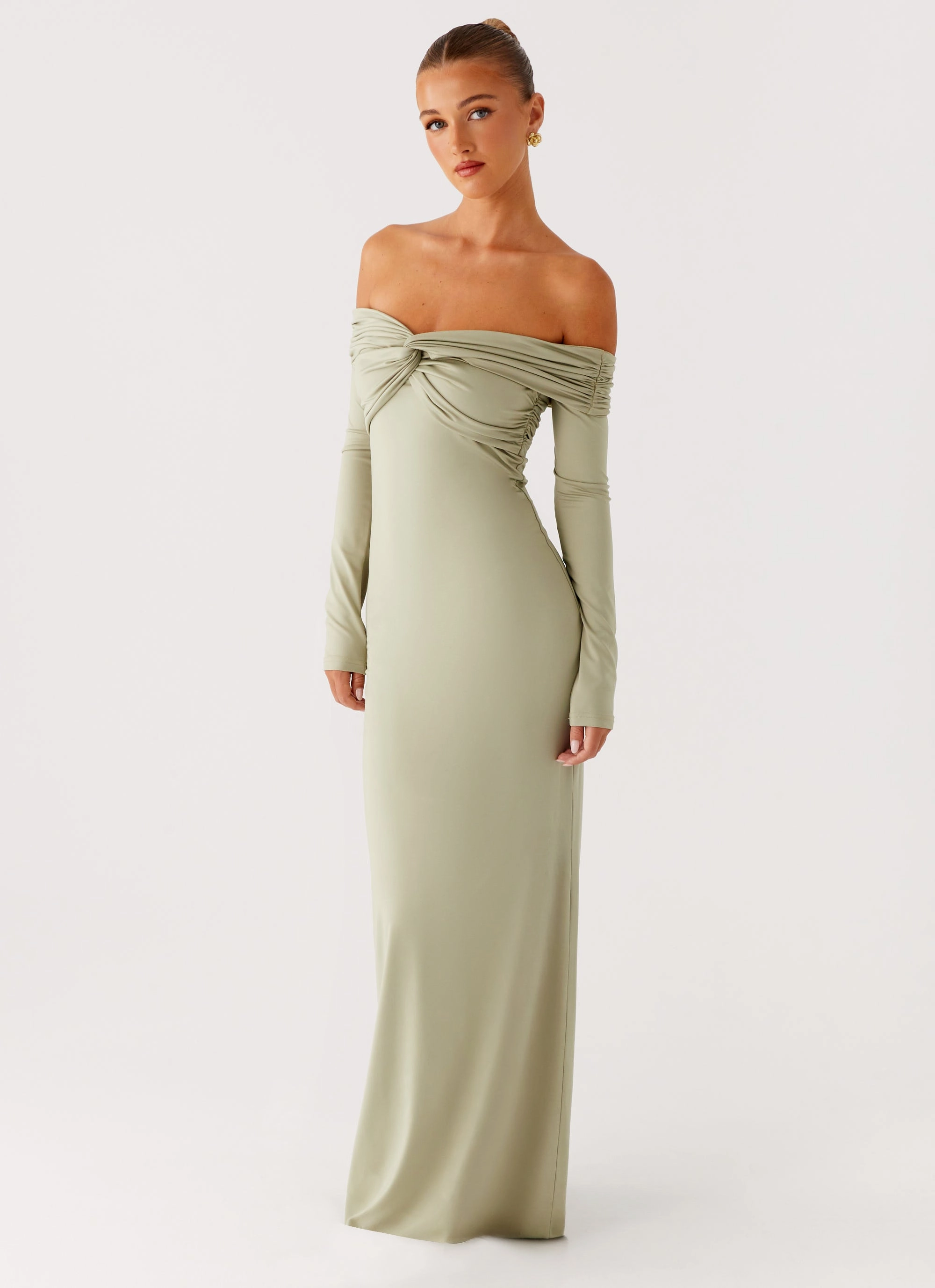 Marla Long Sleeve Maxi Dress - Sage Velvet-Touch