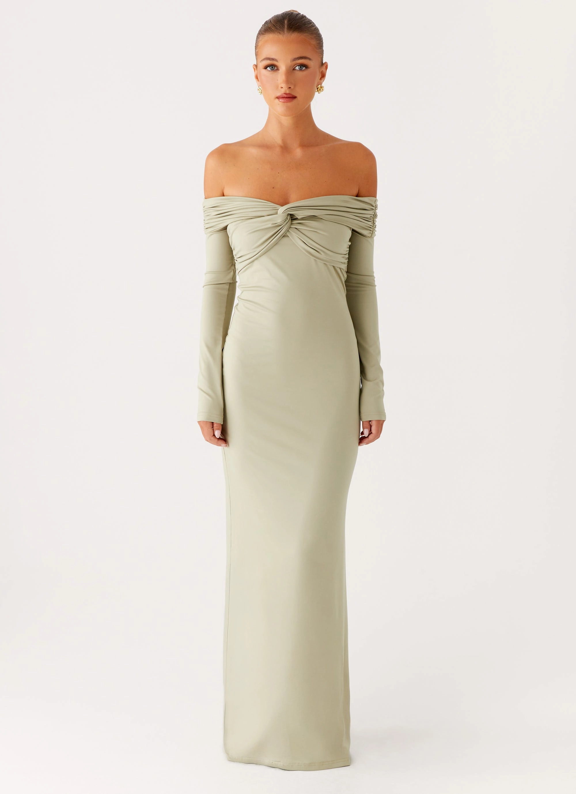 Dropped-Waist Marla Long Sleeve Maxi Dress - Sage