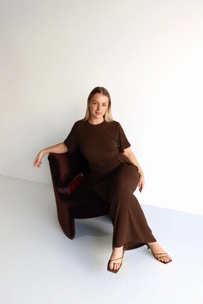 MARNIE RIB DRESS ESPRESSO Cool Look Flattering Waist Design Fit