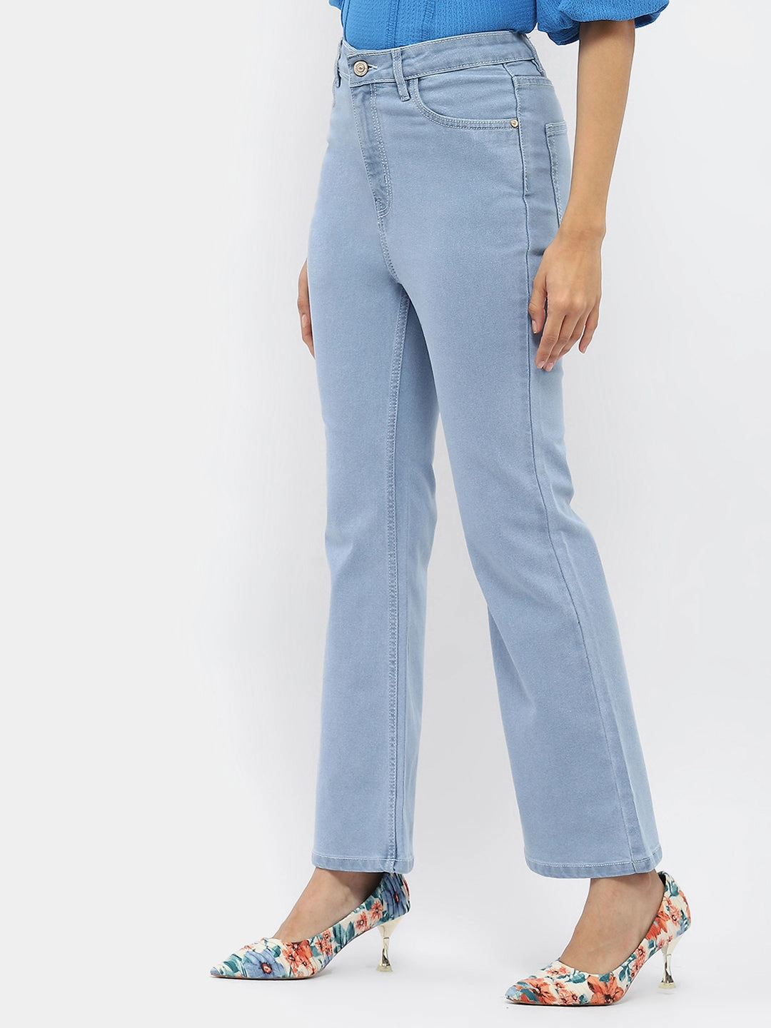 Madame Solid Light Blue Flared Denim Jeans Daily Go Brunch Outfit Night Out