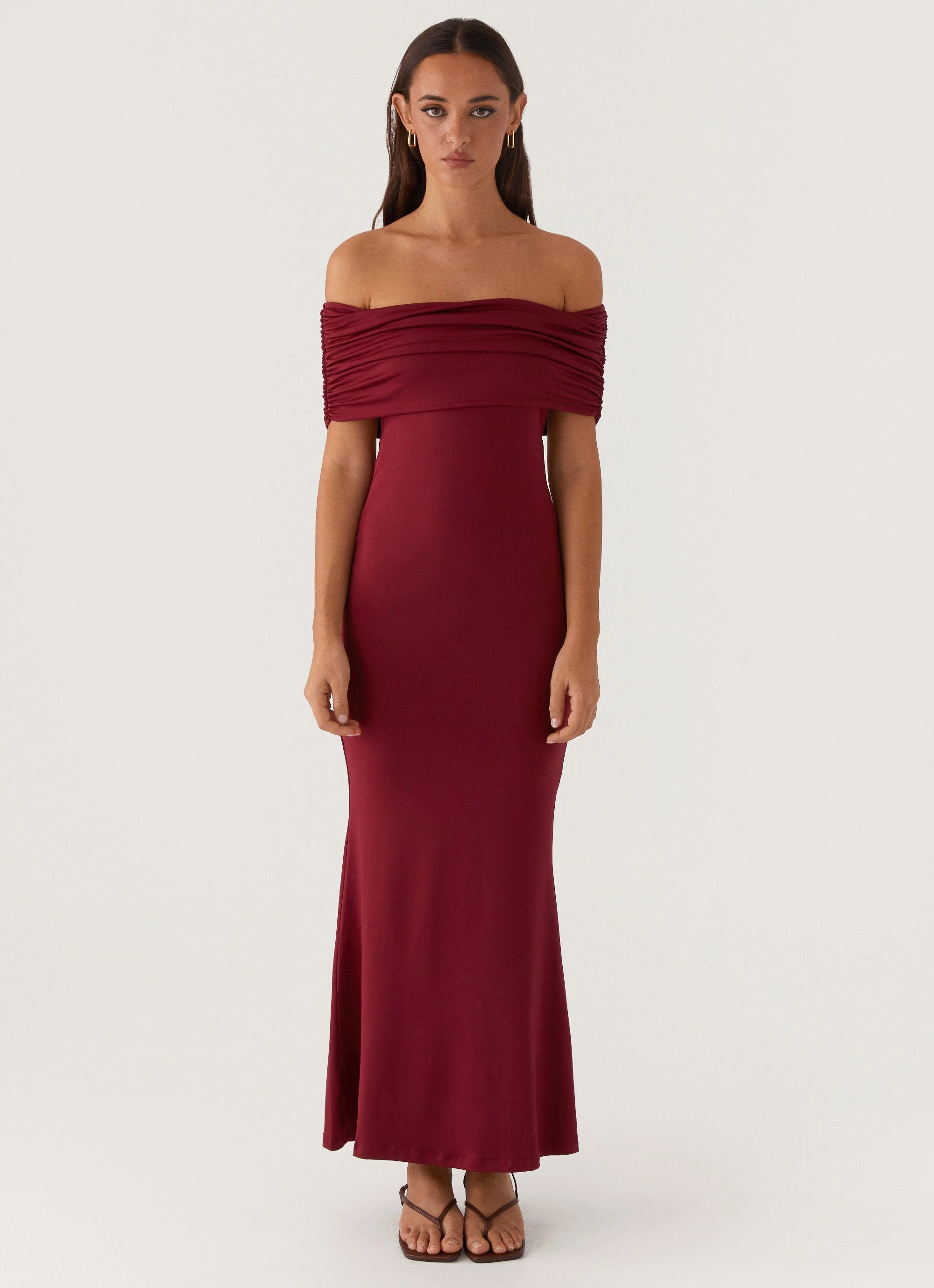 Sheer Light Soft and Stylish Maude Maxi Dress - Maroon