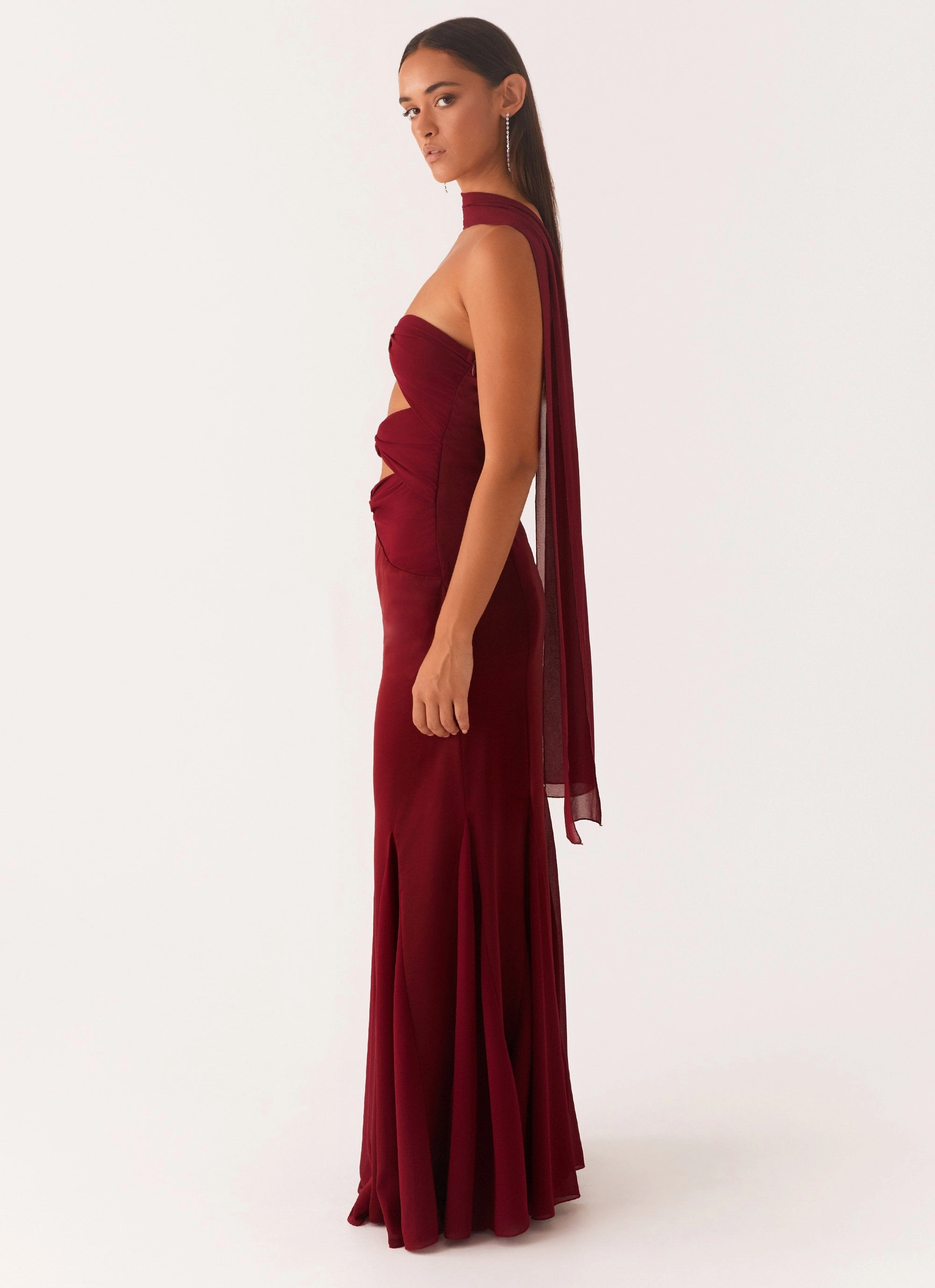 Melrose Satin Chiffon Maxi Dress - Deep Red Everyday Movement Shine Finish