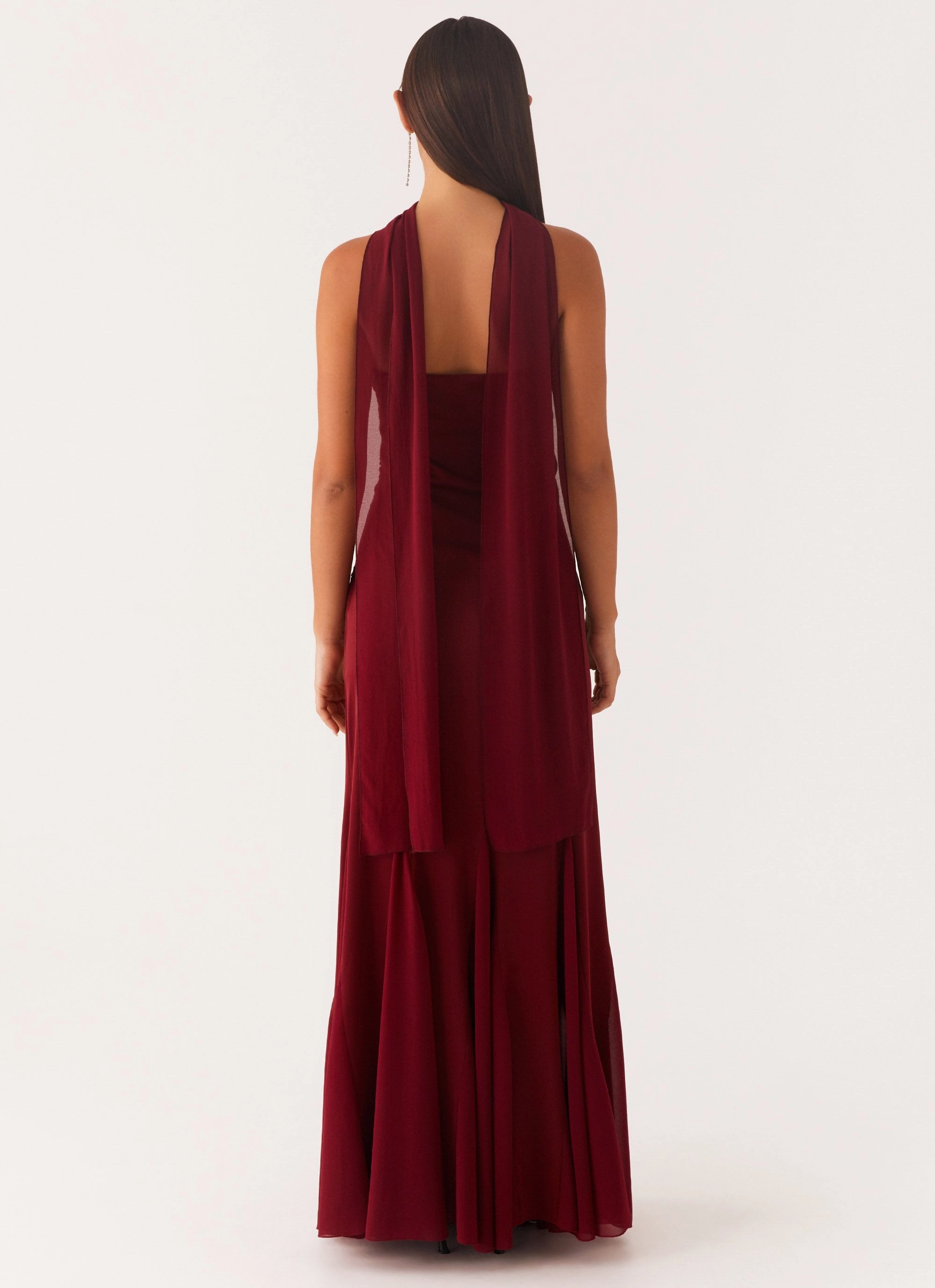 Relaxed Fit Look Melrose Satin Chiffon Maxi Dress - Deep Red