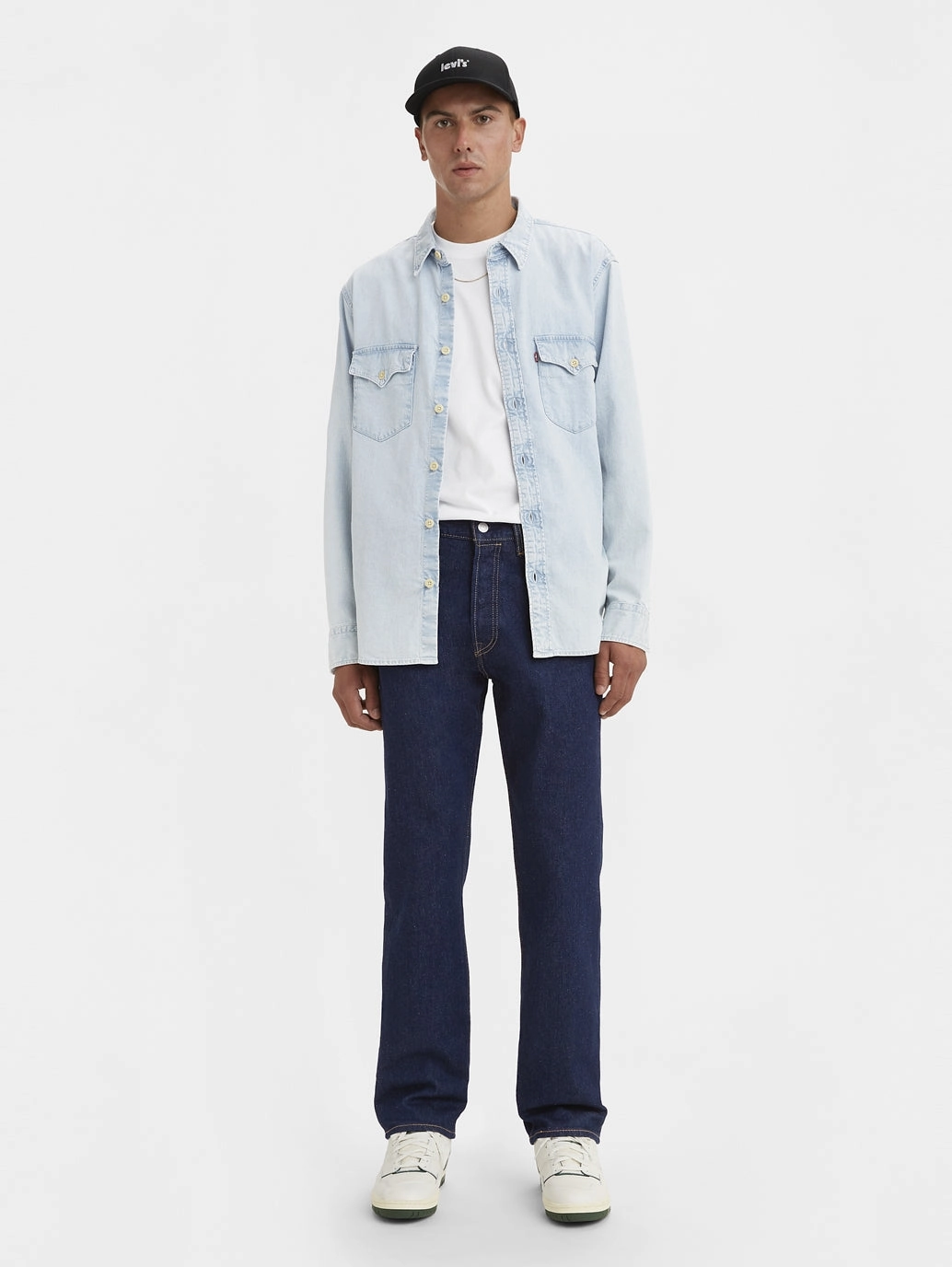 Men's 501 Blue Straight Fit Mid Rise Jeans Water Efficient Wash Process