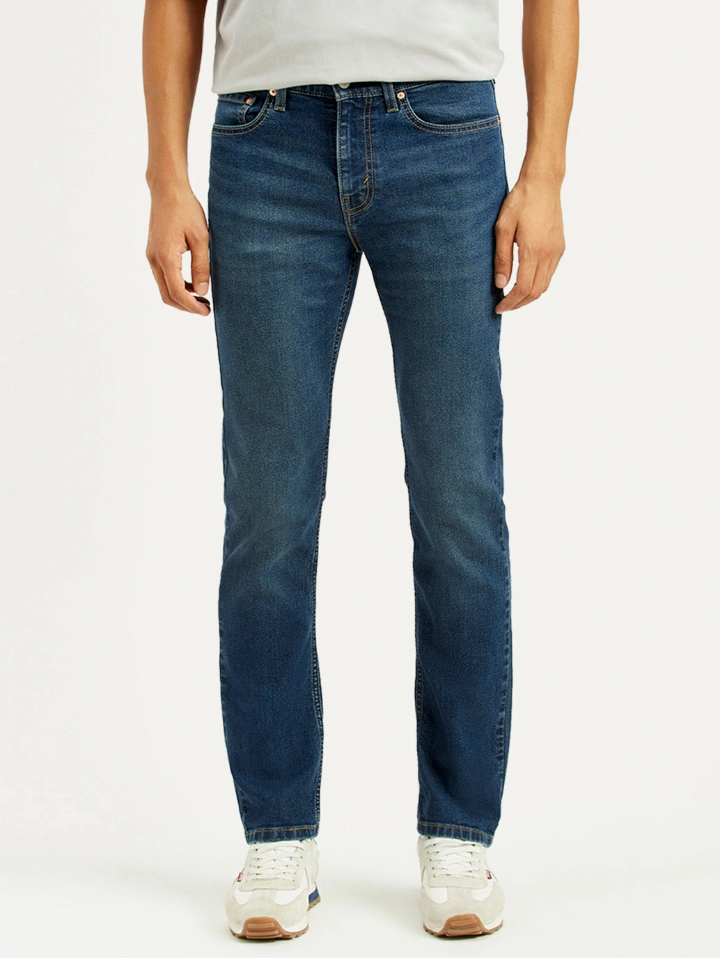 Men's 505 Dark Indigo Straight Fit Mid Rise Jeans Stretch Comfort