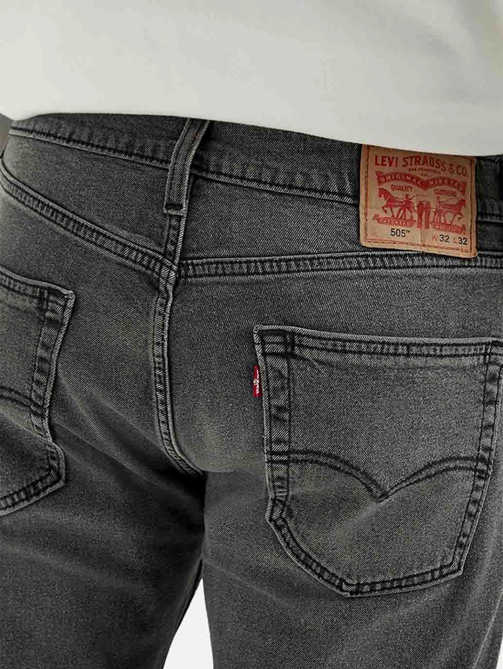 Men's 505 Grey Straight Fit Mid Rise Jeans Comfort Fit Double Stitched Seams