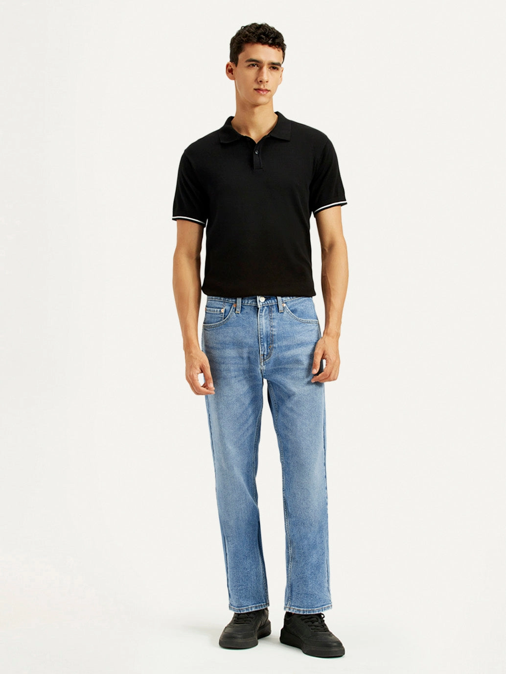 Men's 505 Med Indigo Straight Fit Mid Rise Jeans Eco Conscious Denim Stylish Waistband