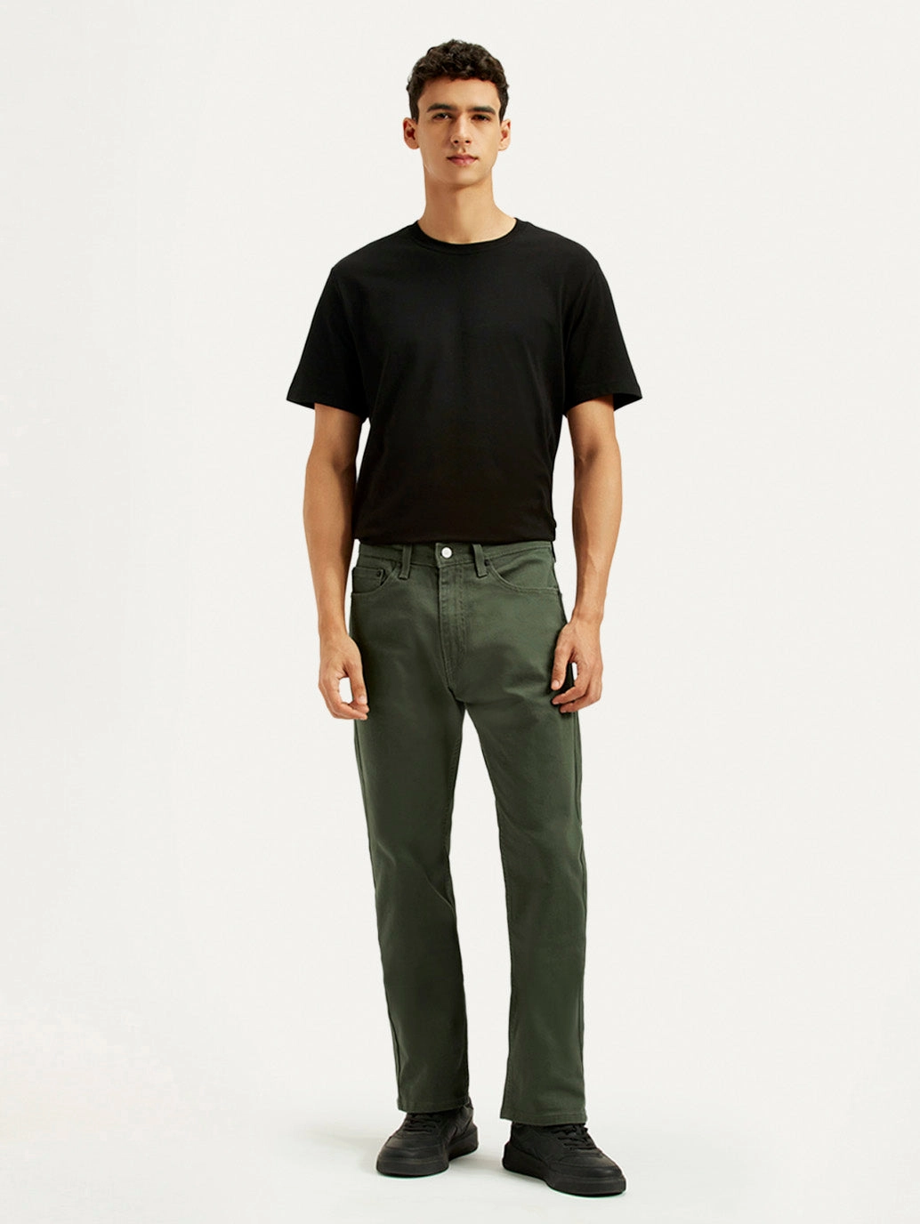 Daily Basic Men's 505 Olive Green Overdyed Straight Fit Mid Rise Jeans