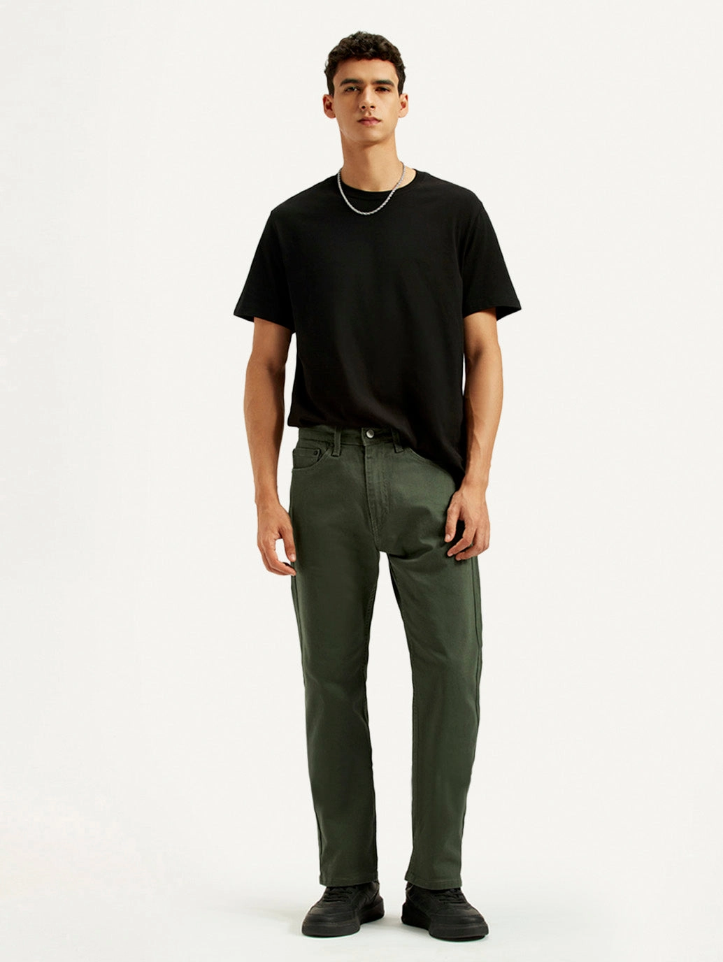 Easy Routine Men's 505 Olive Green Overdyed Straight Fit Mid Rise Jeans