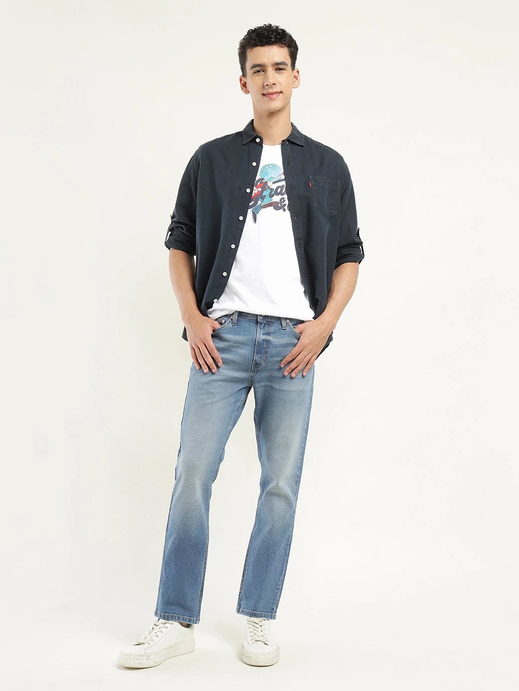 Men's 511 Indigo Slim Fit Mid Rise Jeans Spring Mood Office Wear Minimalist Essential Look