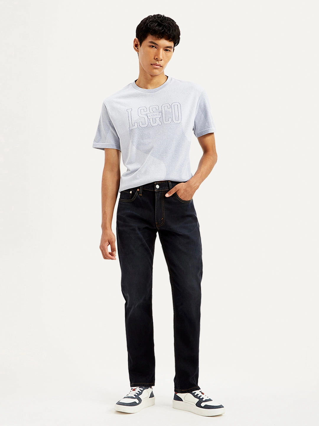 Men's 511 Navy Blue Slim Fit Mid Rise Jeans Shopping Day Outdoor Enthusiast Waterless Wash Technology