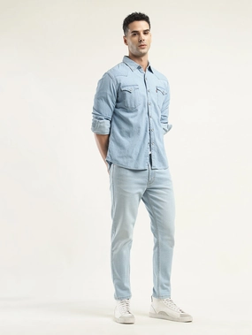 Circular Knit Construction Road Trip Bold Look Smart Casual Men's 512 Light Blue Slim Tapered Fit Mid Rise Jeans