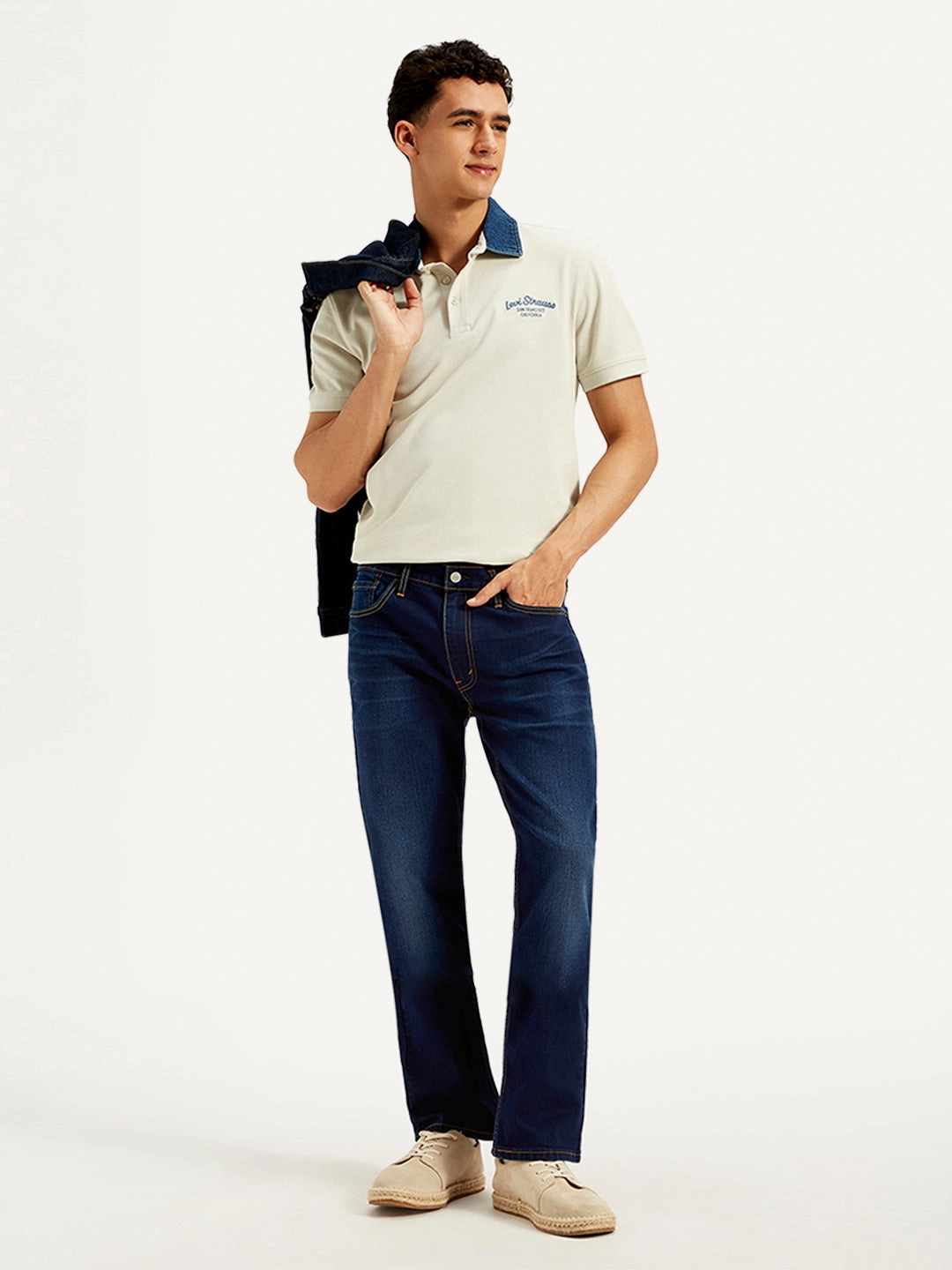 Men's 513 Navy Blue Slim Straight Fit Mid Rise Jeans Minimal Fading