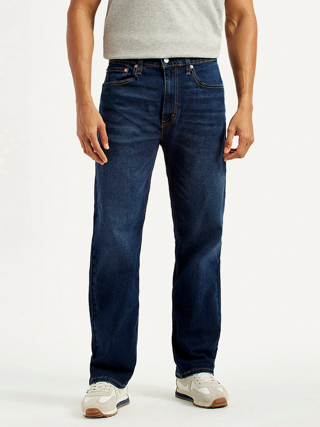 Men's 555 Dark Indigo Loose Fit Mid Rise Jeans Favorite Basic Sunny Vibes Rainy Day Shopping Day