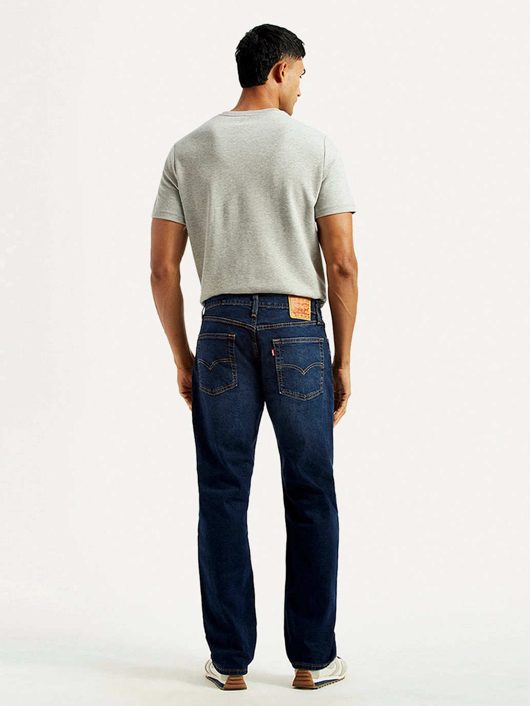 Men's 555 Dark Indigo Loose Fit Mid Rise Jeans Minimalist Adult Fashion Fit Routine