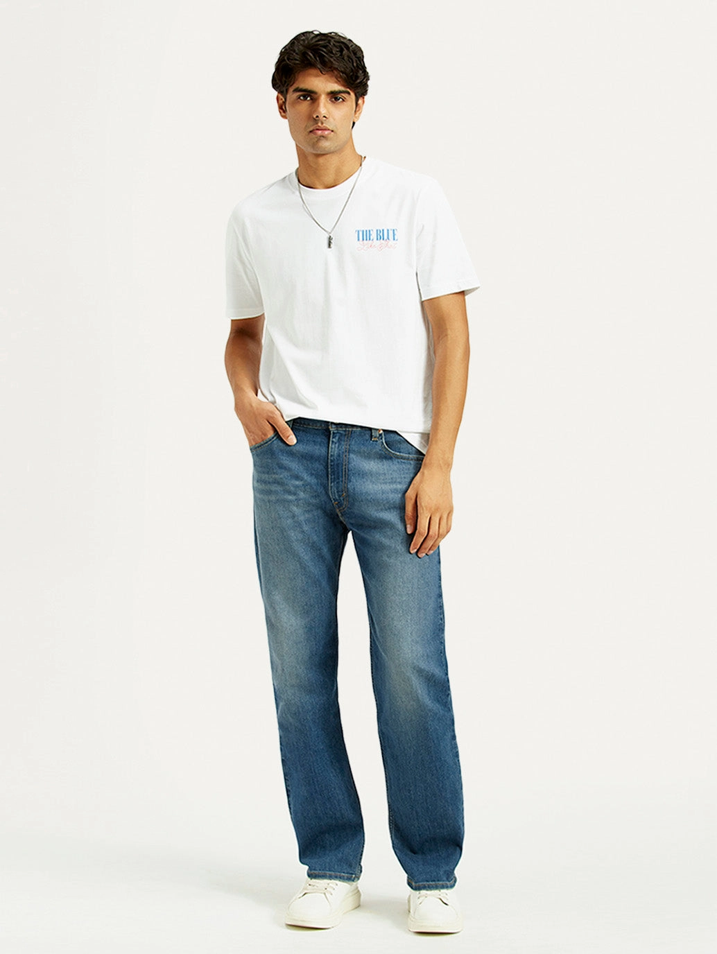 Classic Design Men's 555 Med Indigo Loose Fit Mid Rise Jeans