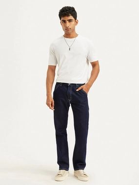 Men's 555 Navy Blue Loose Fit Mid Rise Jeans Sleek Design Abrasion Resistance