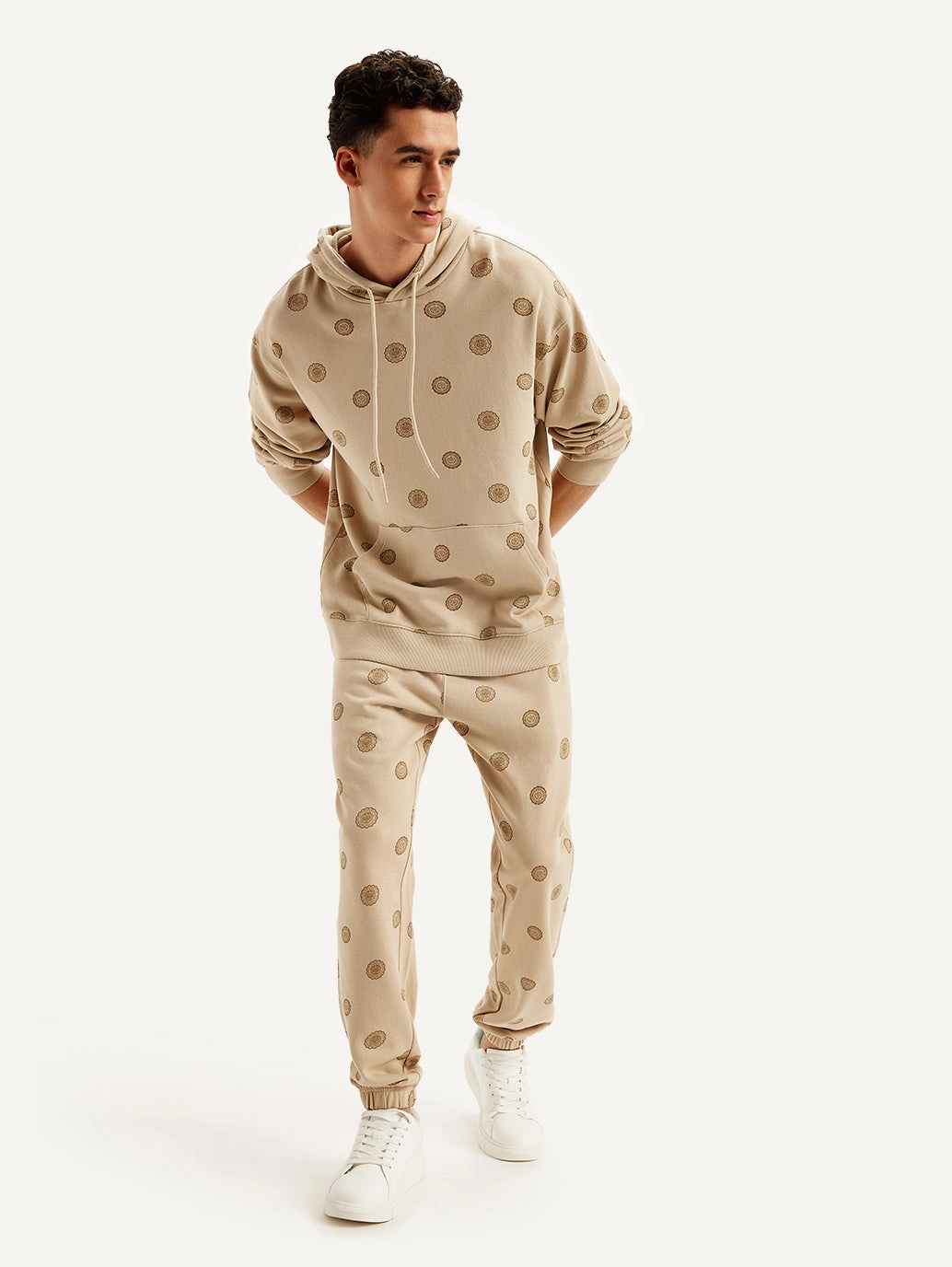 Men's Beige Regular Fit Joggers Sweat Wicking Liner