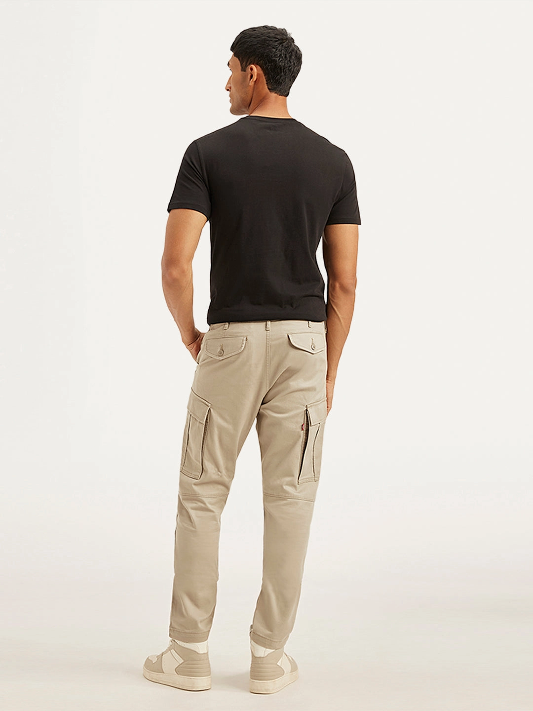 Men's Beige Relaxed Fit Cargo Trousers ReflectiveAccentDetails