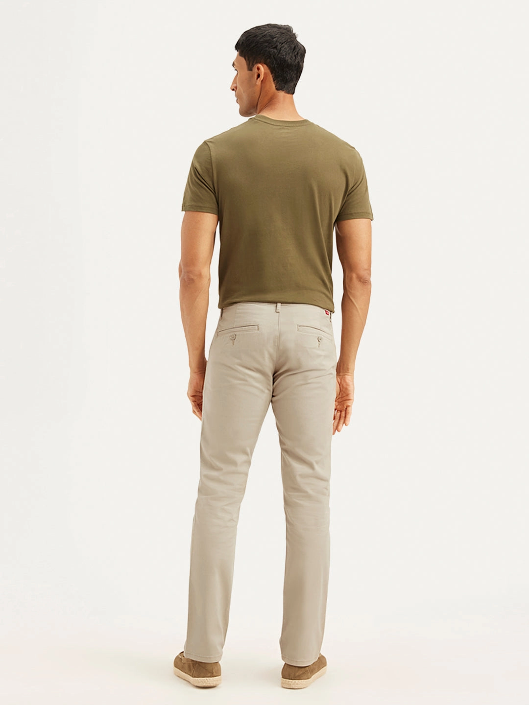 Men's Beige Slim Fit Chinos Mid Rise Seamless Waist Technology