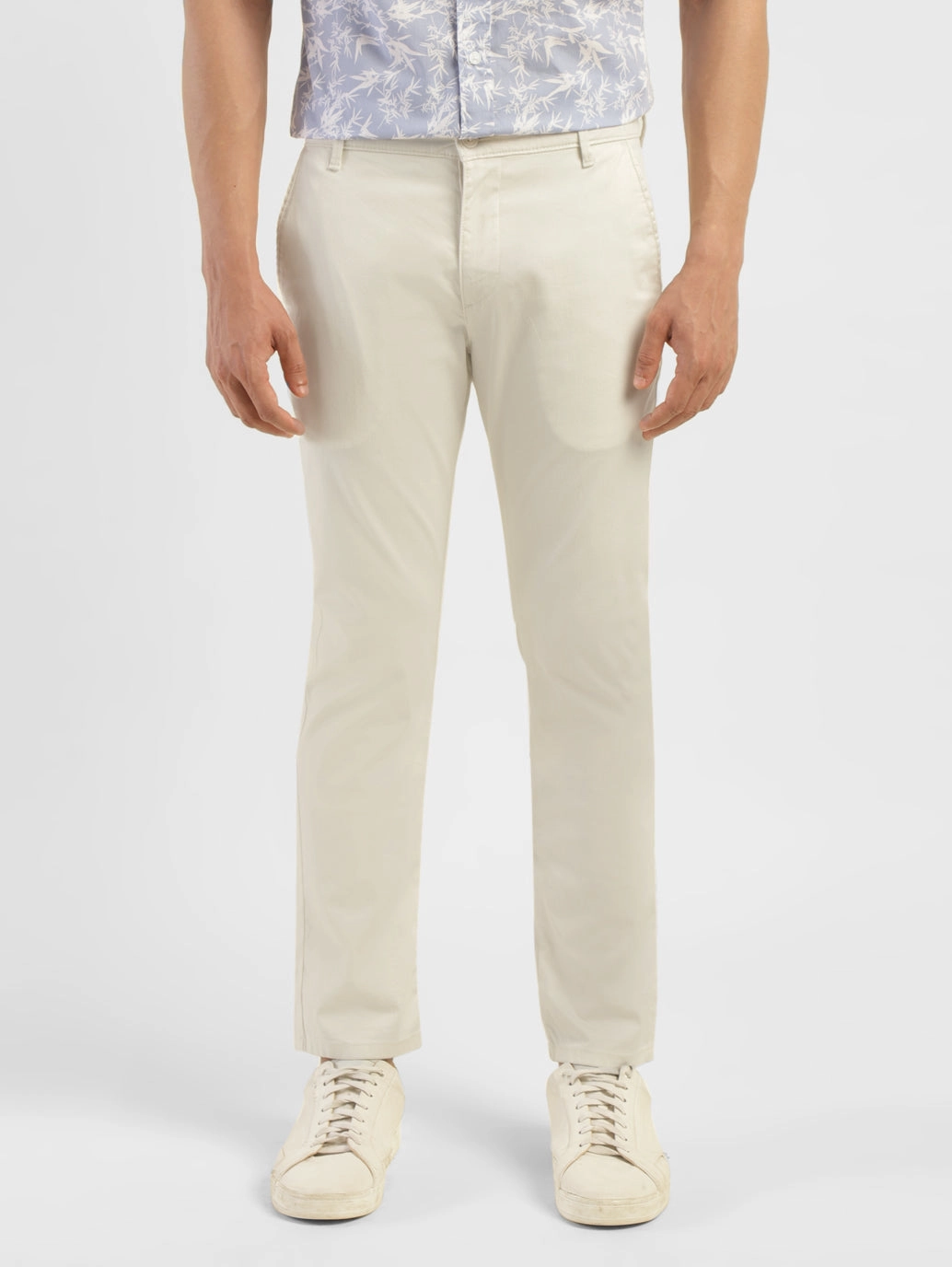 Flexible Performance Wear Men's Beige Slim Fit Chinos