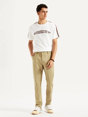 Men's Beige Slim Fit Tech Pant Chinos Side Pockets