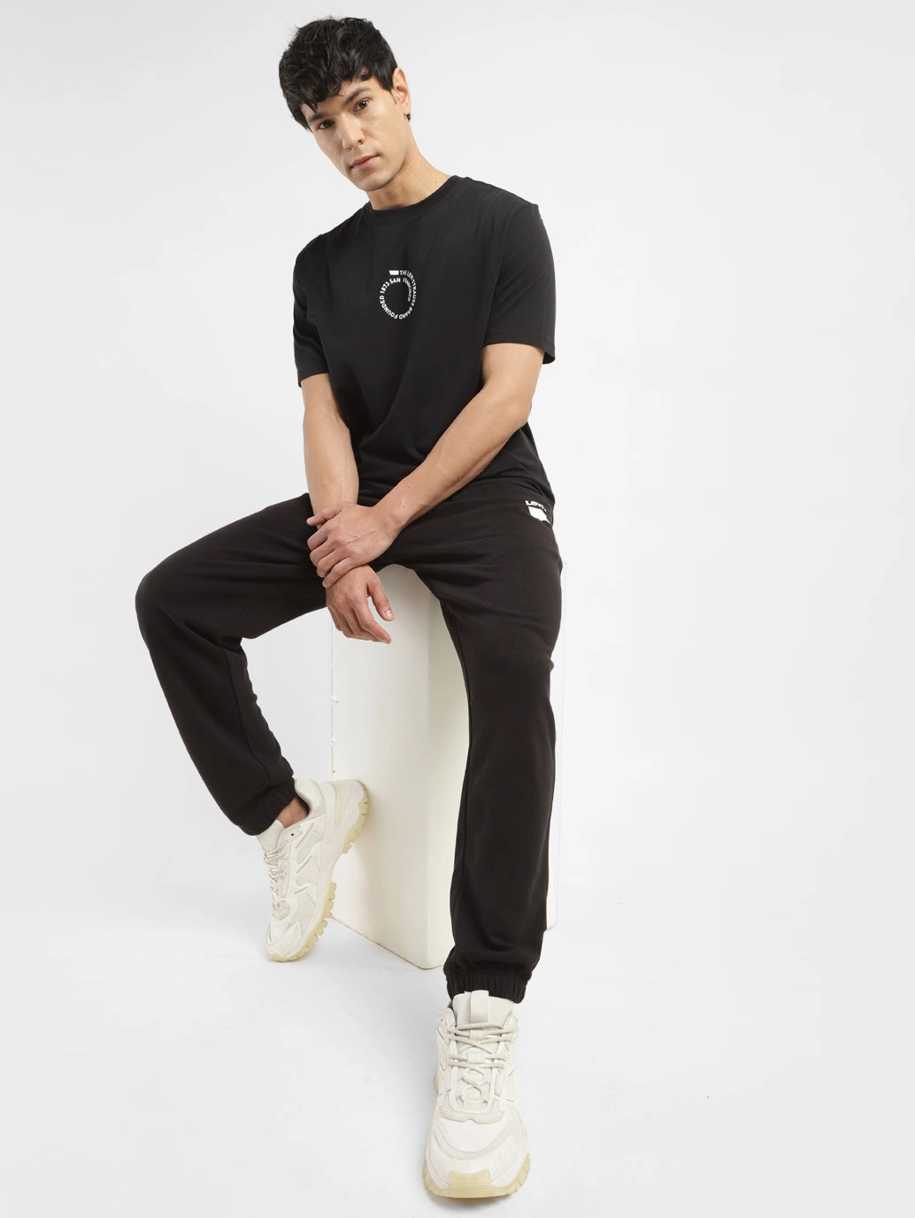 Men's Black Regular Fit Joggers ExpandableSidePanels Reinforced Seams