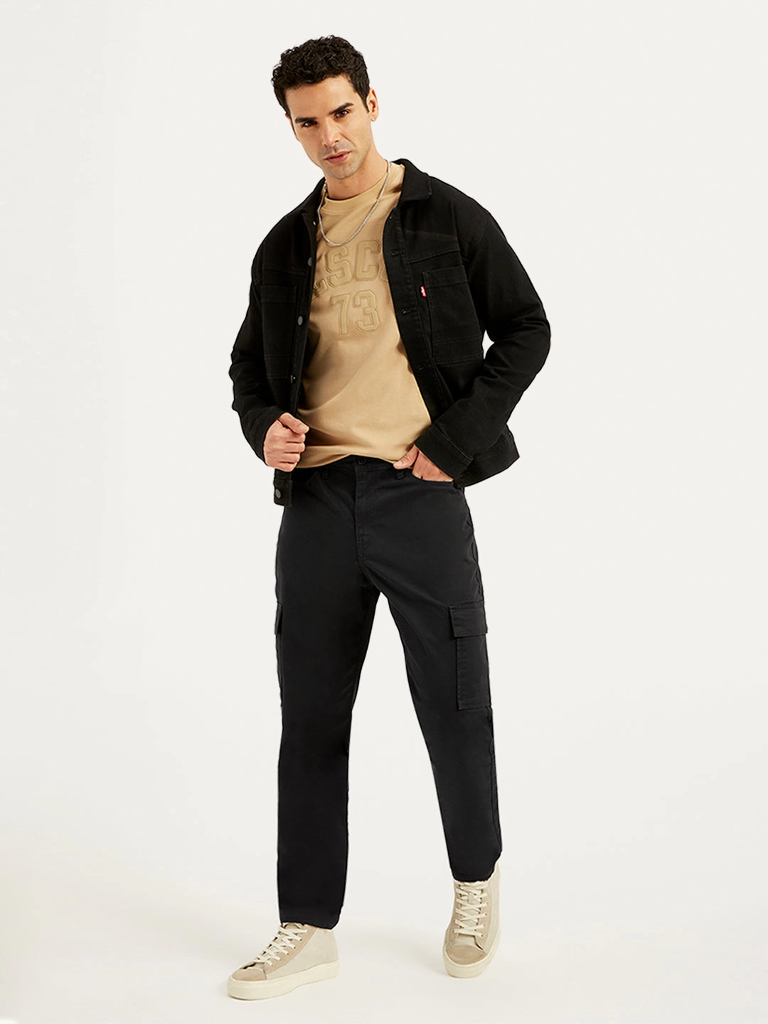 PermeableCloth Durable Seams Men's Black Straight Fit Cargo Trousers