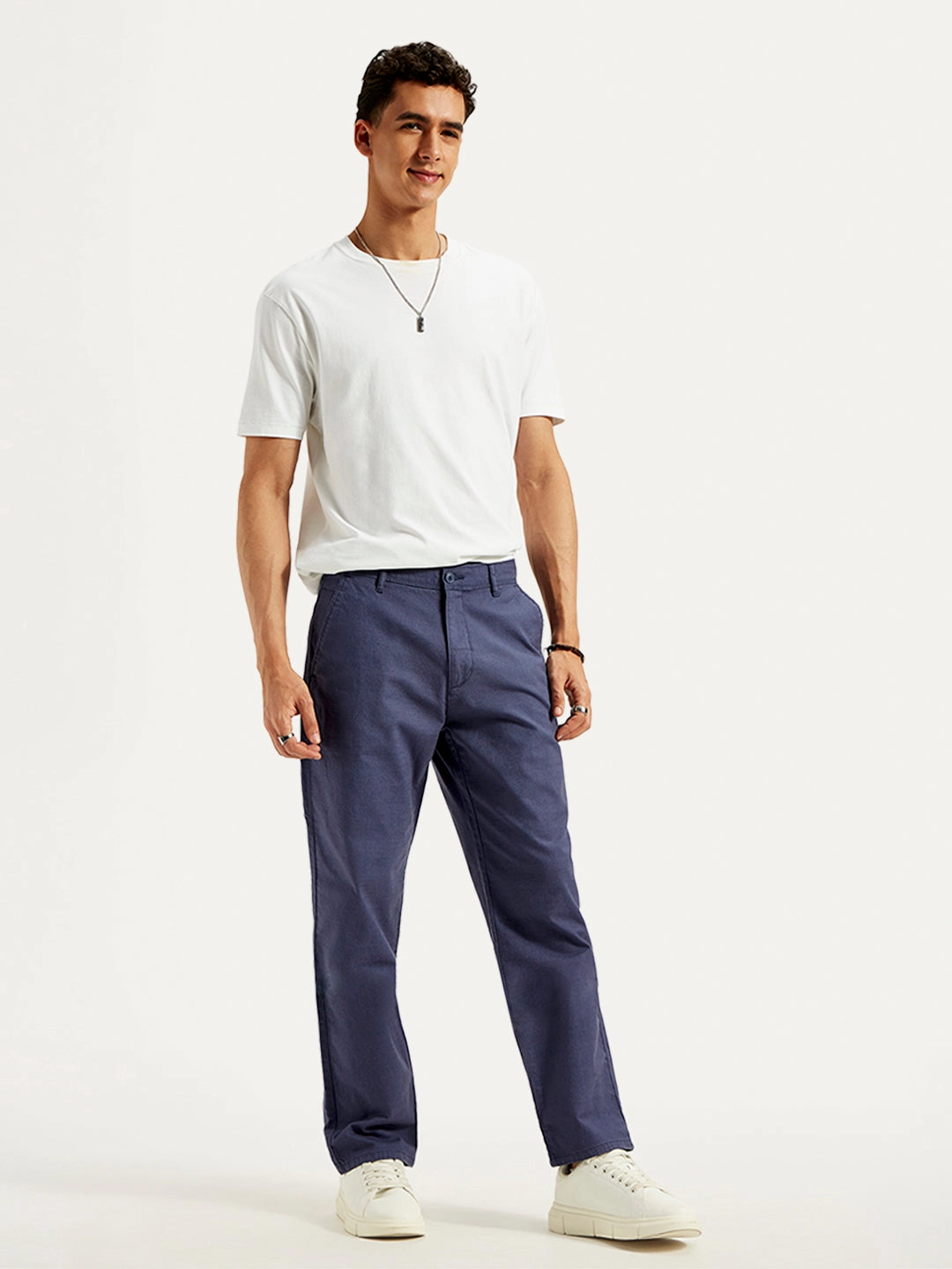 Men's Blue Authentic Straight Fit Linen Chinos Versatile Comfort Work Flex
