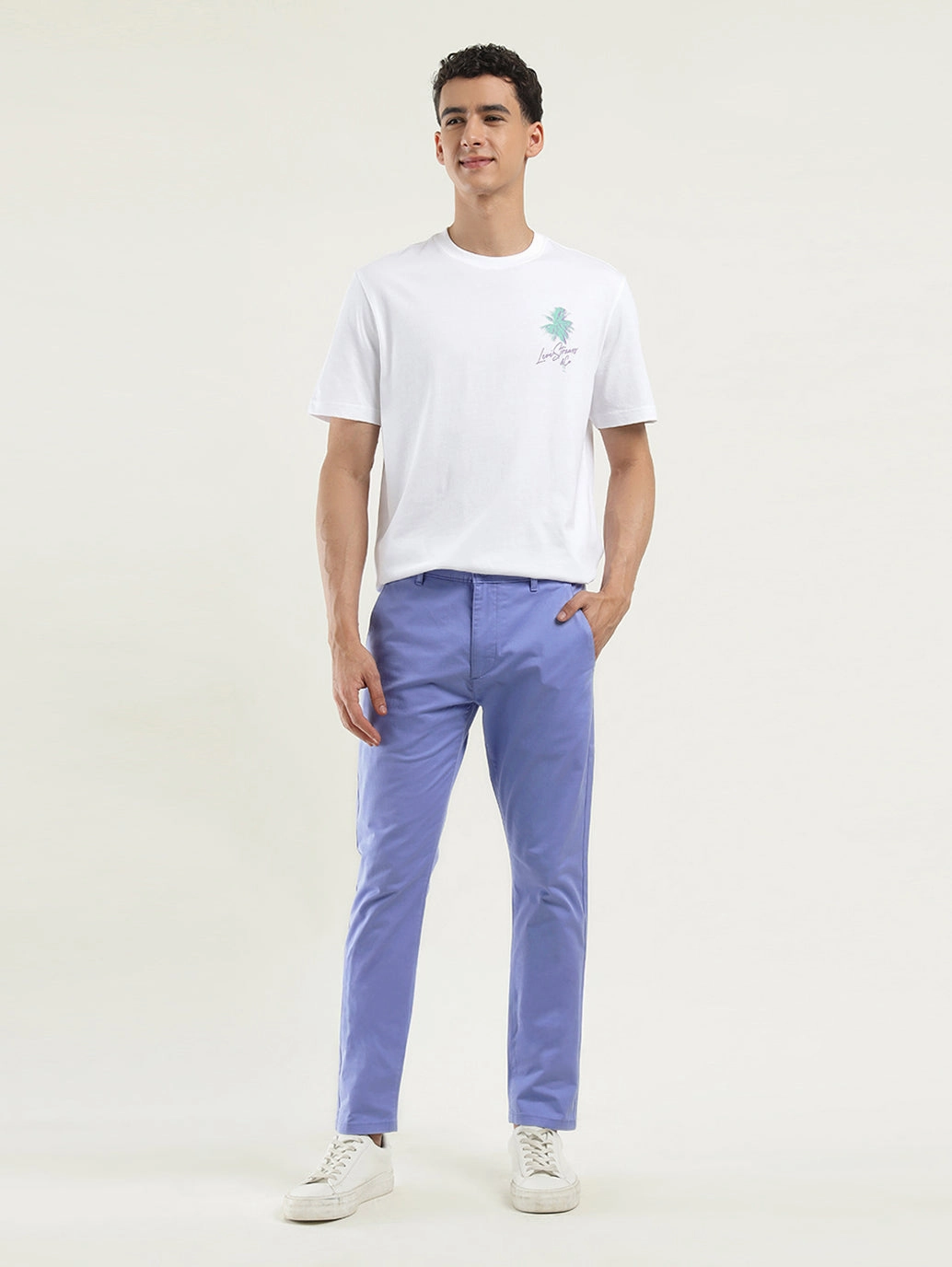 Men's Blue Slim Tapered Fit Trousers No Fuss
