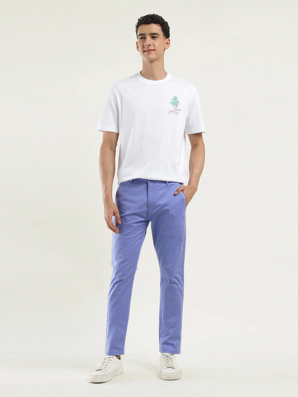 Men's Blue Slim Tapered Fit Trousers Office Friendly simple design