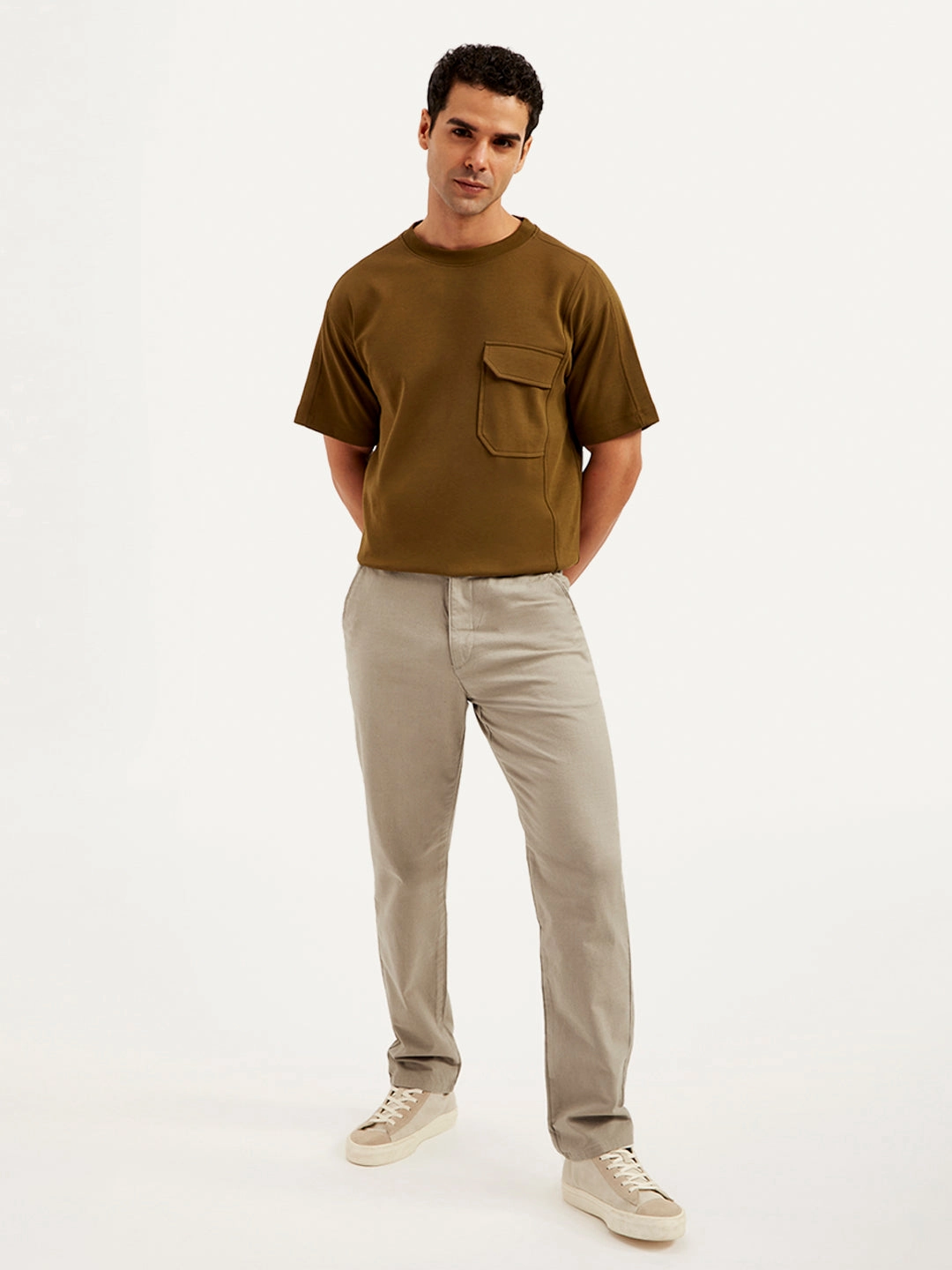 Minimal Comfort Sporty Fit Men's Brown Authentic Straight Fit Linen Chinos