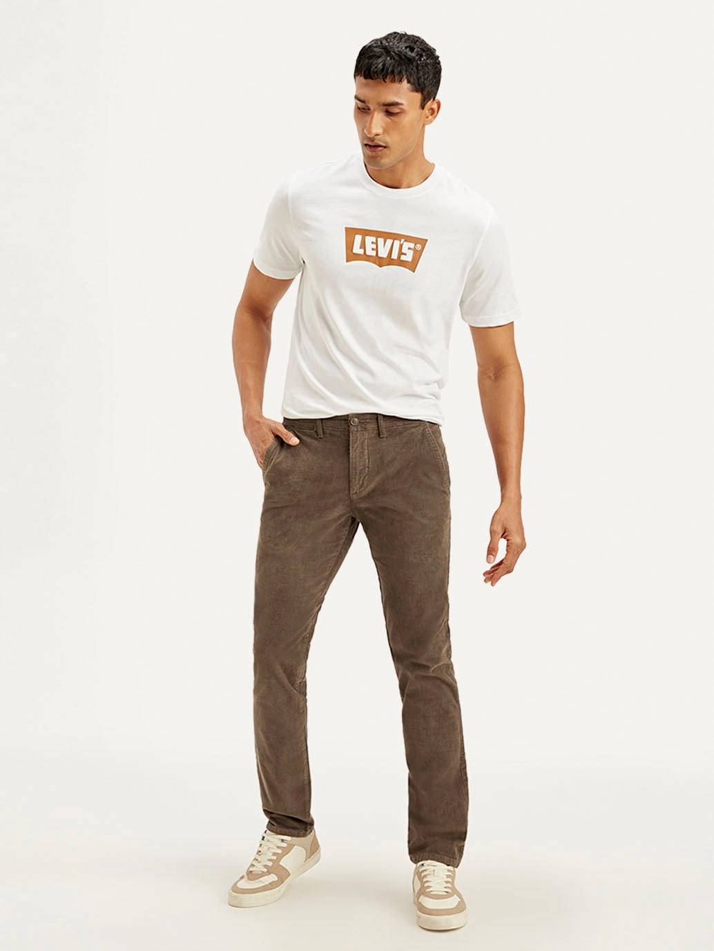 Snag Proof Fabric Men's Brown Slim Fit Chinos