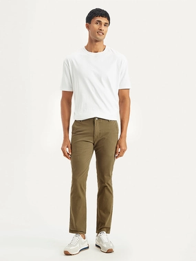 Double Layered Hem Minimal Fit Men's Brown Slim Fit Chinos